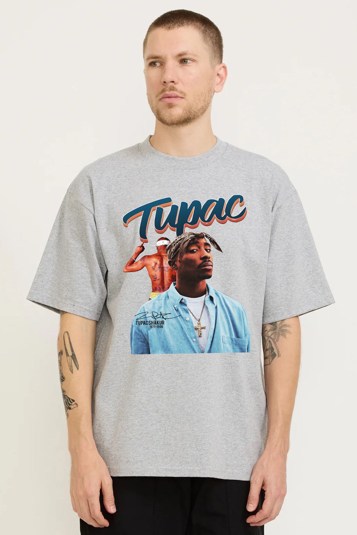 MODA Tupac Shakur Baskılı Oversize Kalıp Grimelanj Bol Geniş Kesim Erkek Tişört