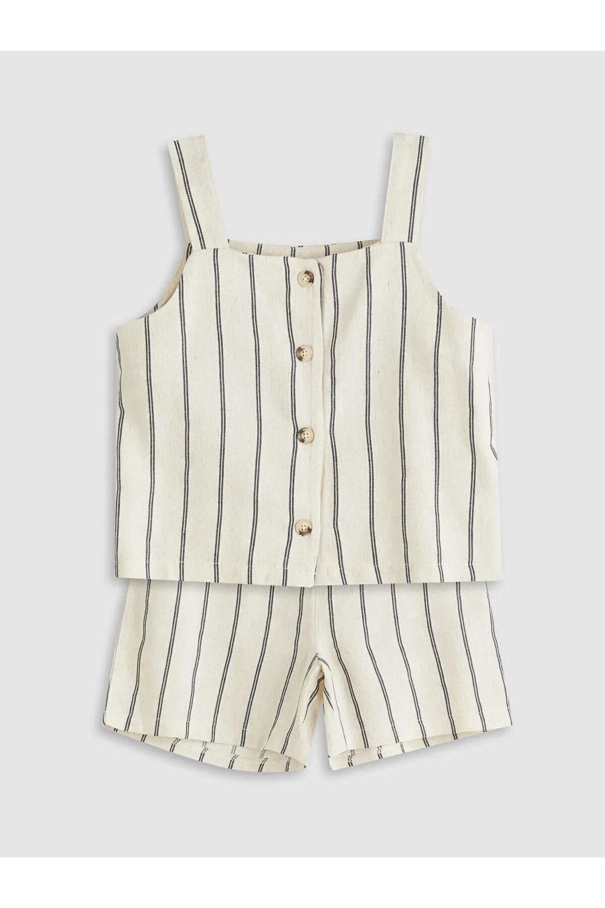 LC Waikiki LCW Kids Keten Karışımlı Kız Çocuk Bluz ve Şort (S5)