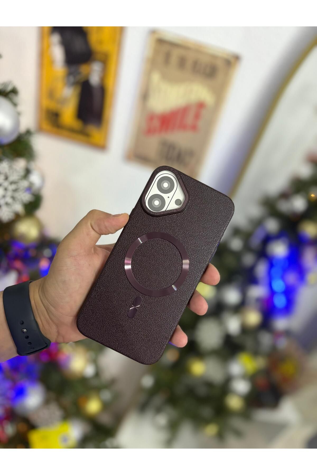 Kilif365 iPhone 16 Plus Deri MagSafe Şık Telefon Kılıfı