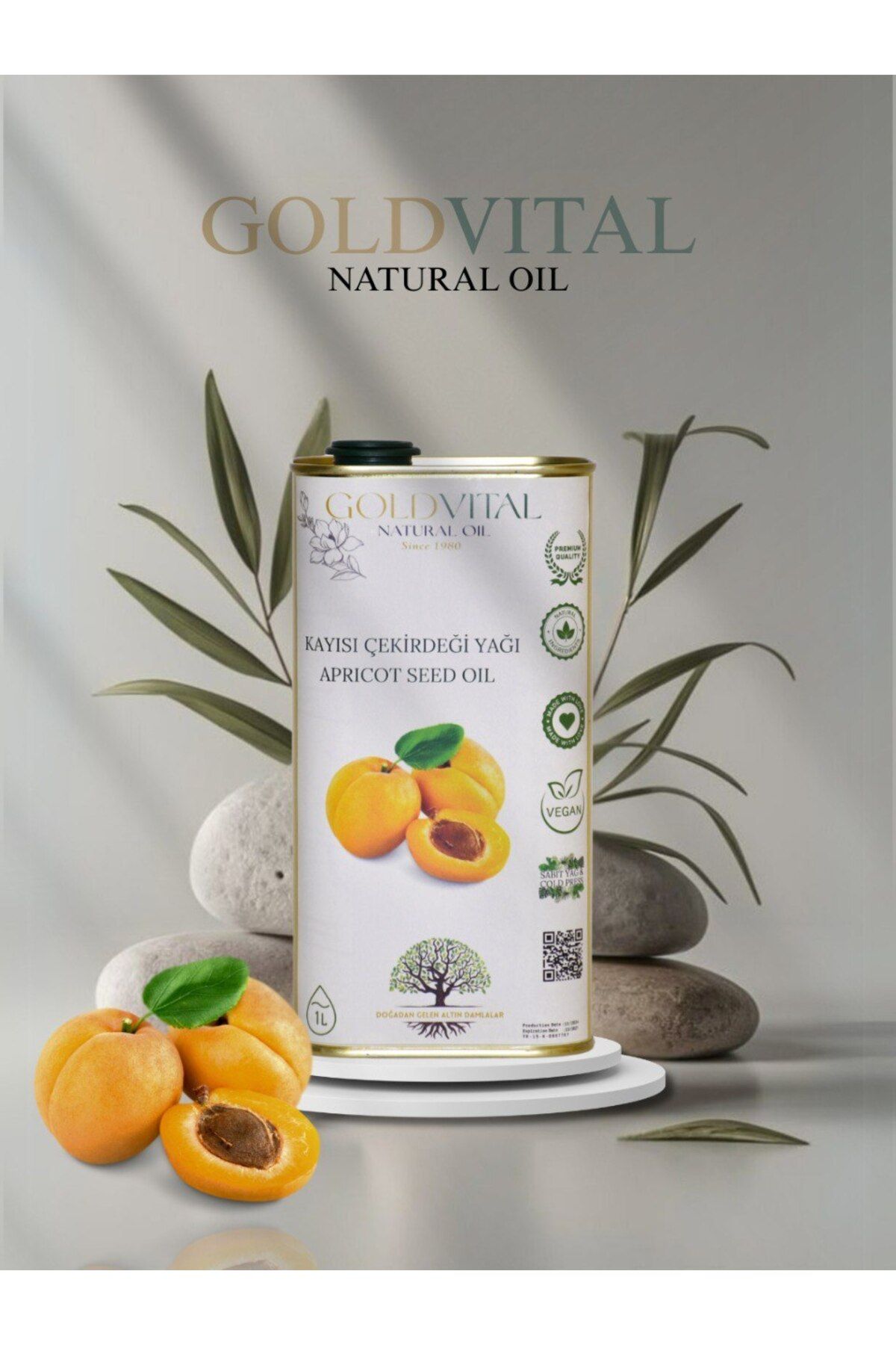 GOLD VİTAL SHOP KAYISI ÇEKİRDEĞİ YAĞI 1 LT - SOĞUK PRESS, SAF & DOĞAL ÜRÜN
