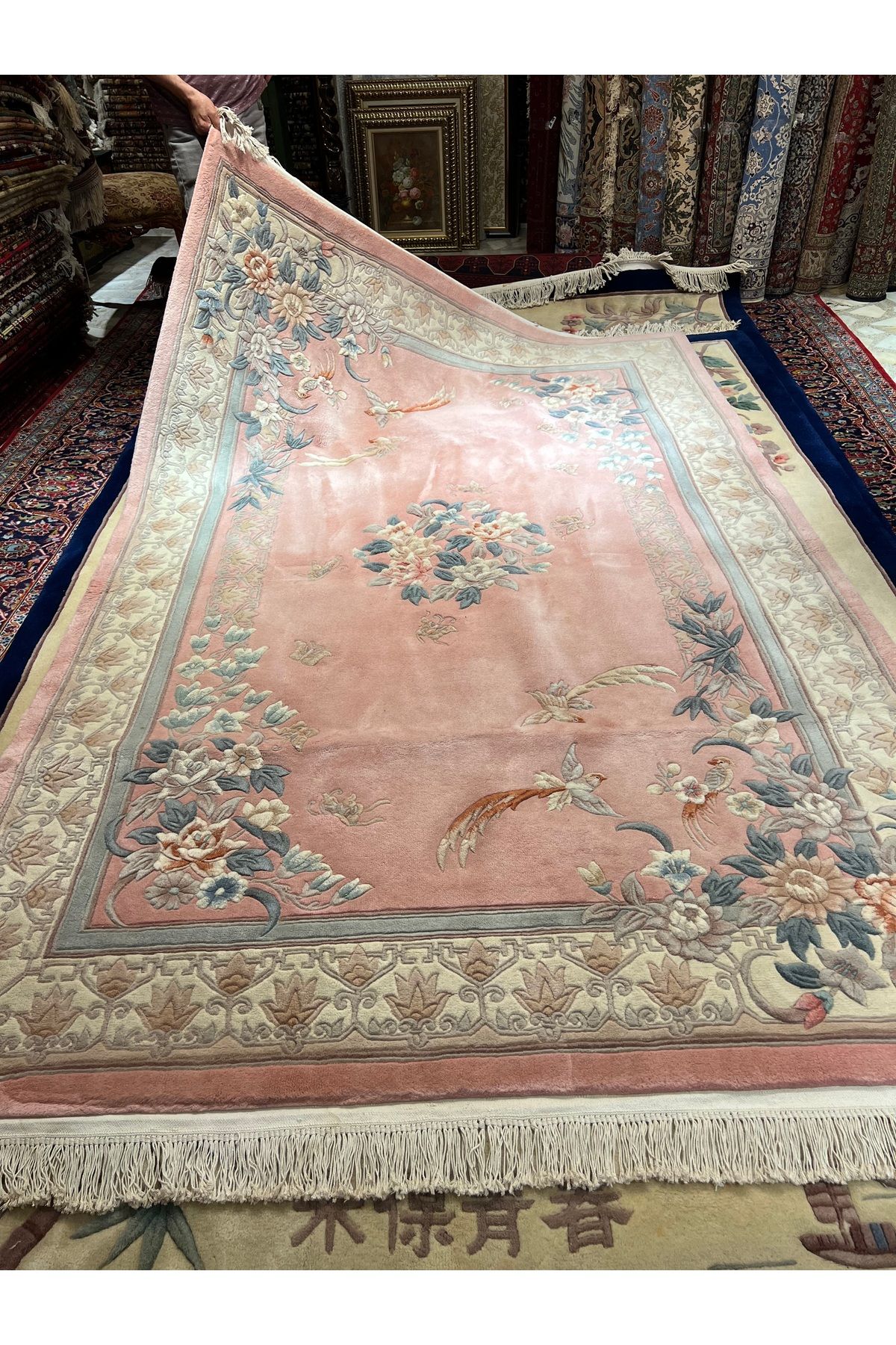 RD RAMAZAN DAĞ EL HALI SANATI El Dokuma Kabartmalı Çin Halısı Birinci Sınıf Kalite Pembe Renk Ebat 280x180