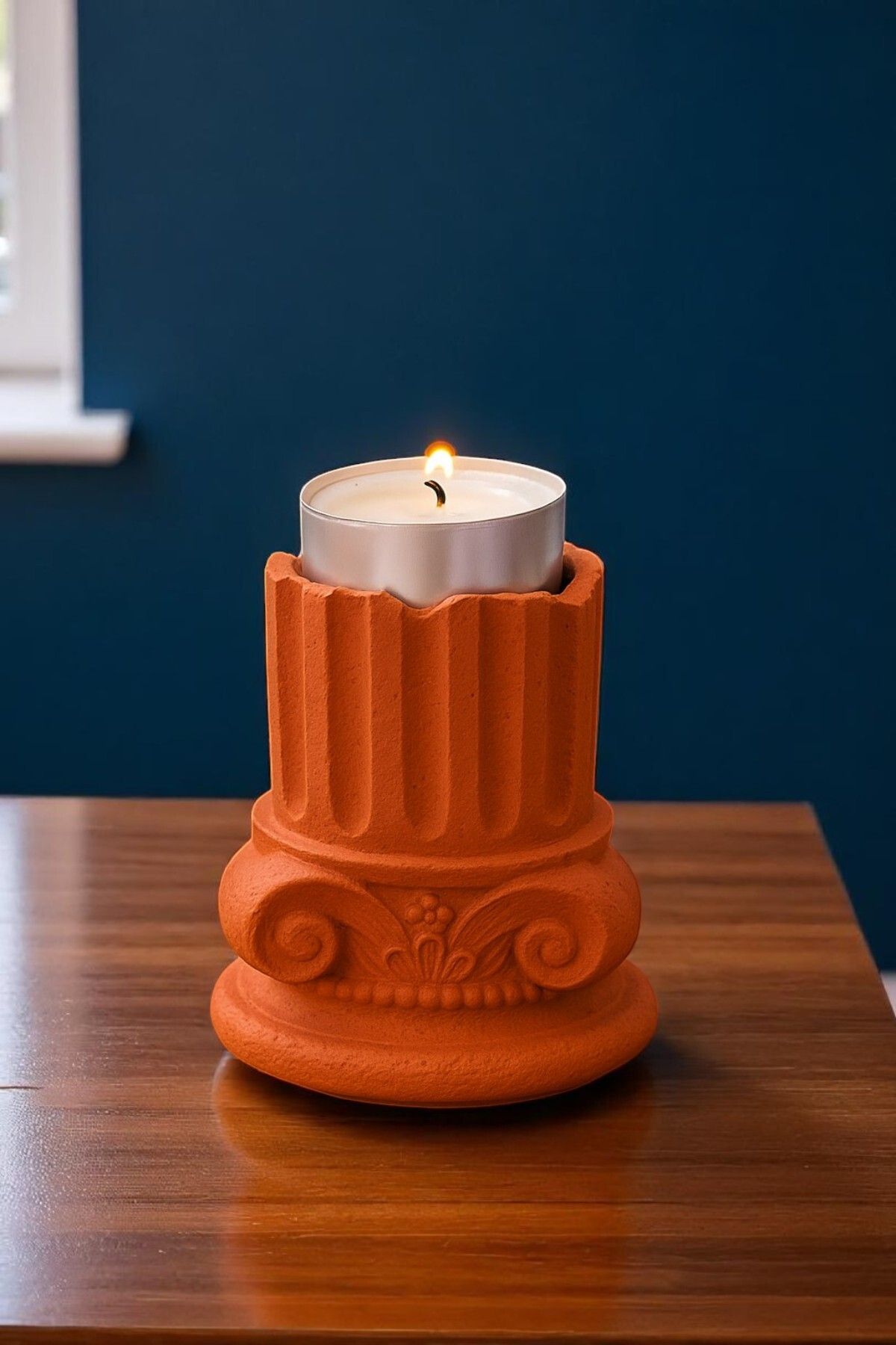 ERSE HOME Antik Mimari Sütun Kiremit Rengi Beton Tealight Mumluk
