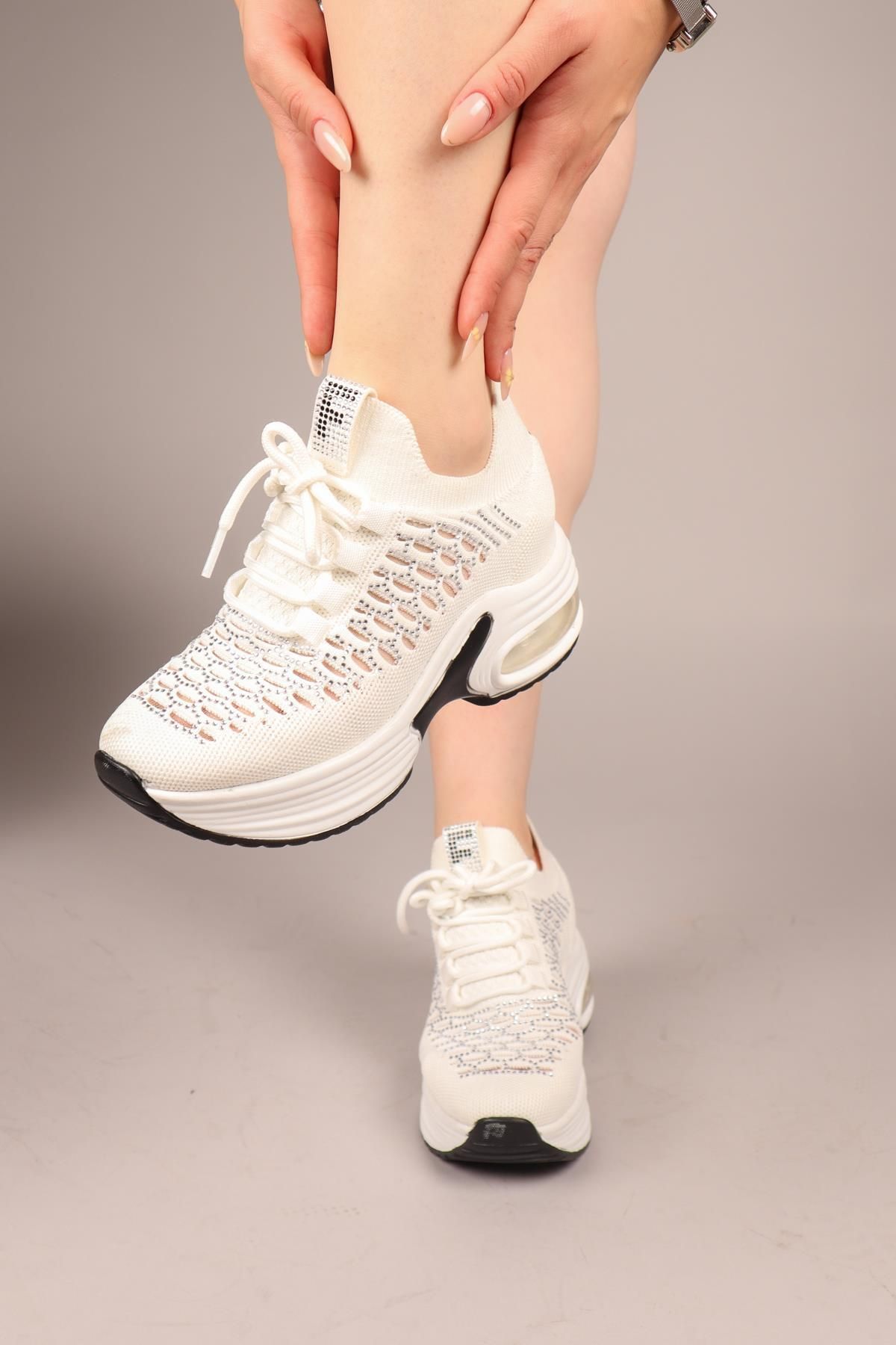 Birikon PEXUL Triko Gizli Dolgu Sneakers BEYAZ