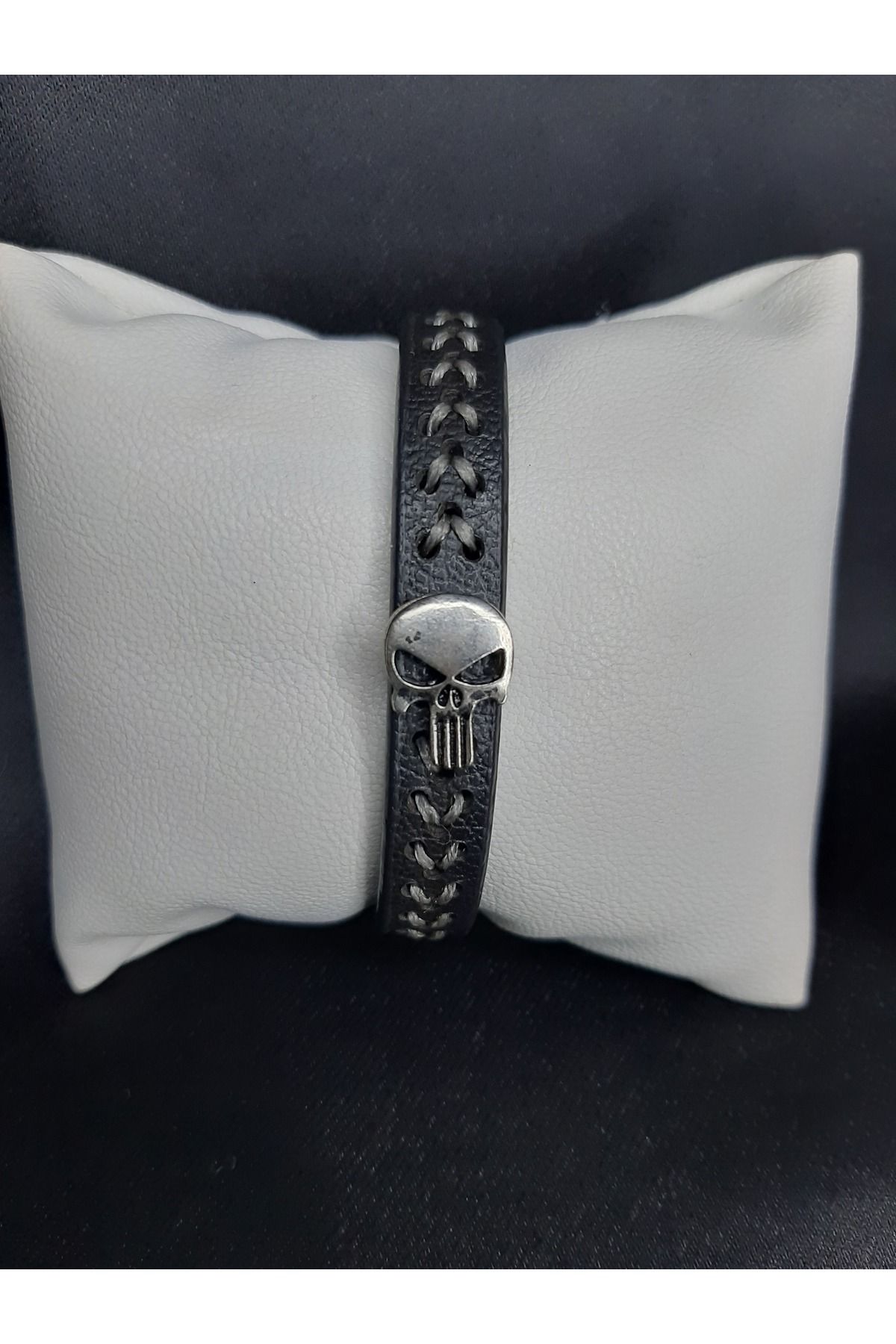 makadi Unisex Suni Deri Metal Detaylı El Yapımı Bileklik