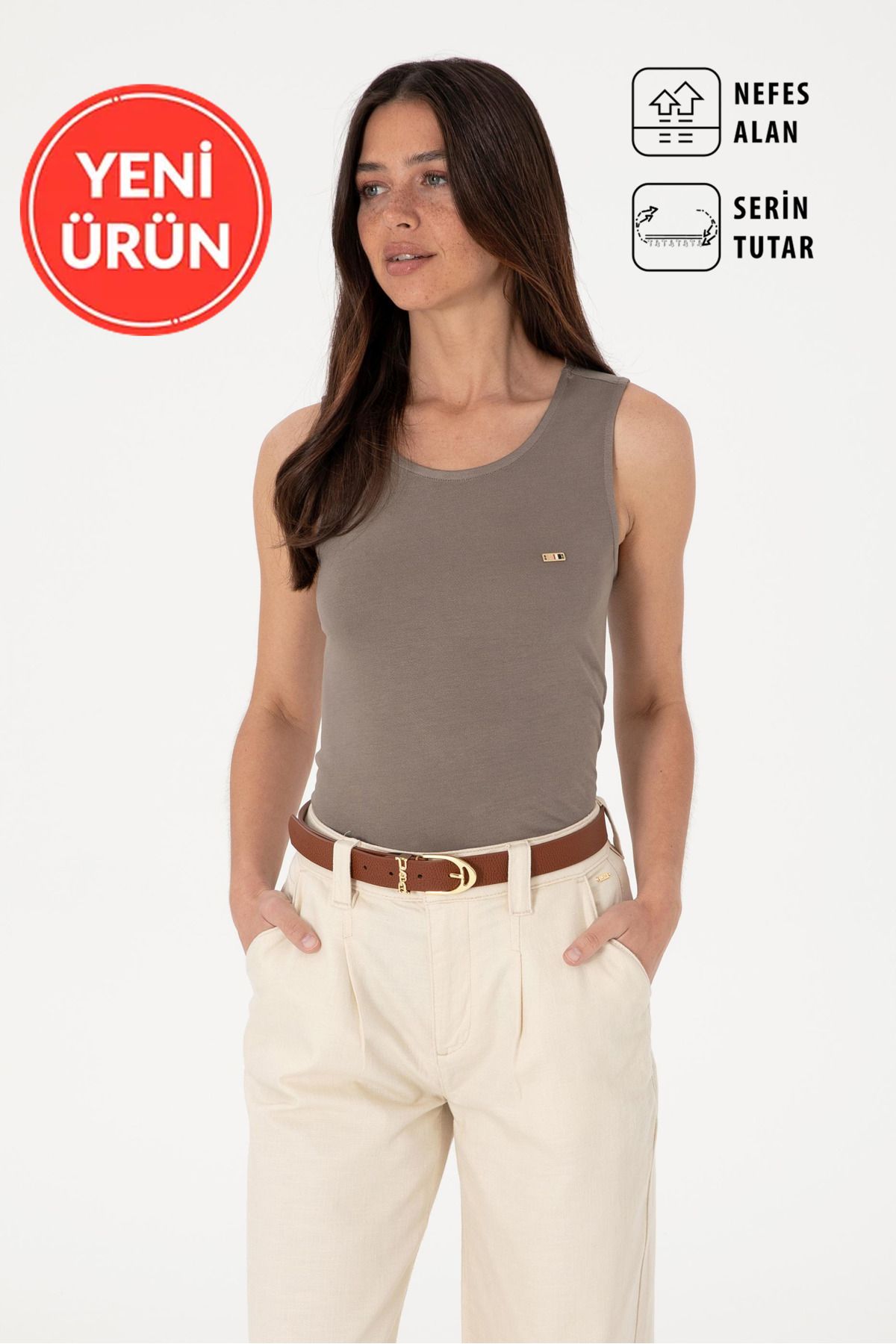 U.S. Polo Assn. Kadın Vizon Kolsuz Bisiklet Yaka T-Shirt