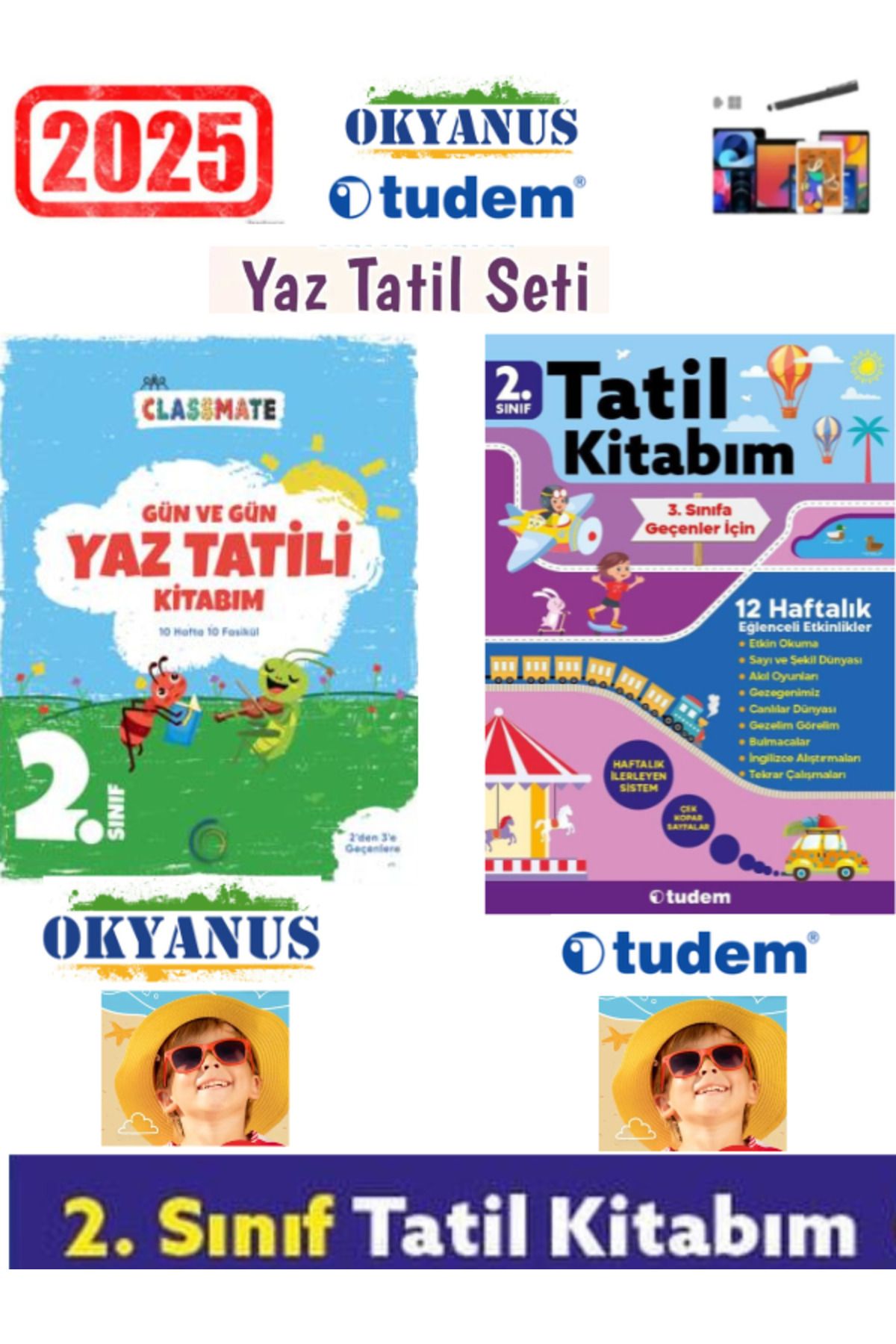 Okyanus Yayıncılık Clasmate 2025 2.Sınıf Gün Gün YazTatil Kitabı+Tudem 2.Sınıf 12 Haftalık Yaz Tatil Kitap Seti+Kalem