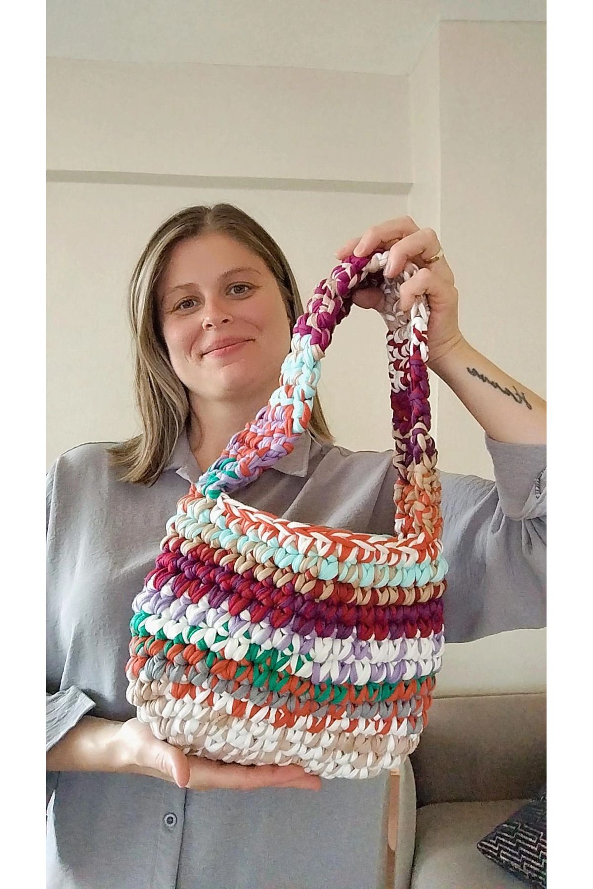 Handmade Örgü kol çantası etnik çanta