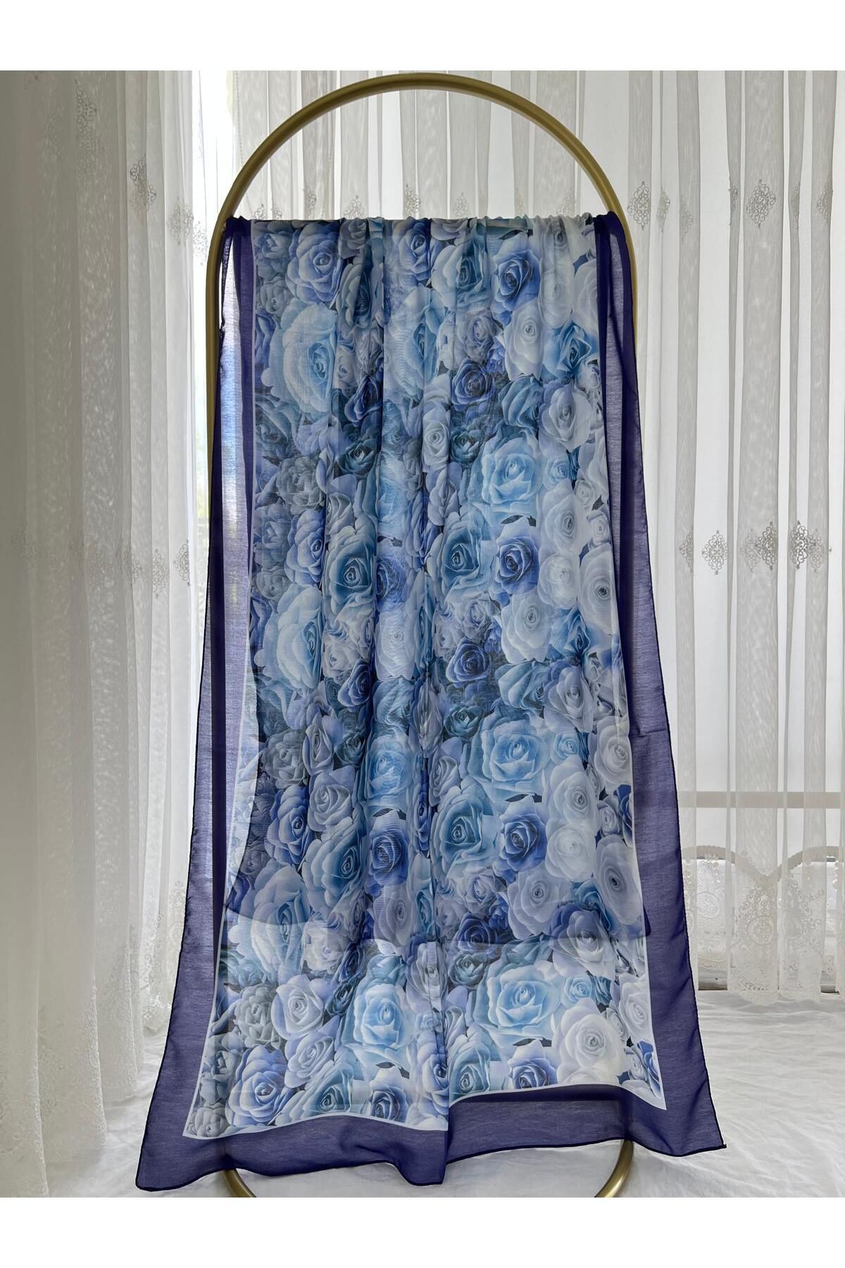 Shawl Passion Retro Desen Pamuk Şal Mavi