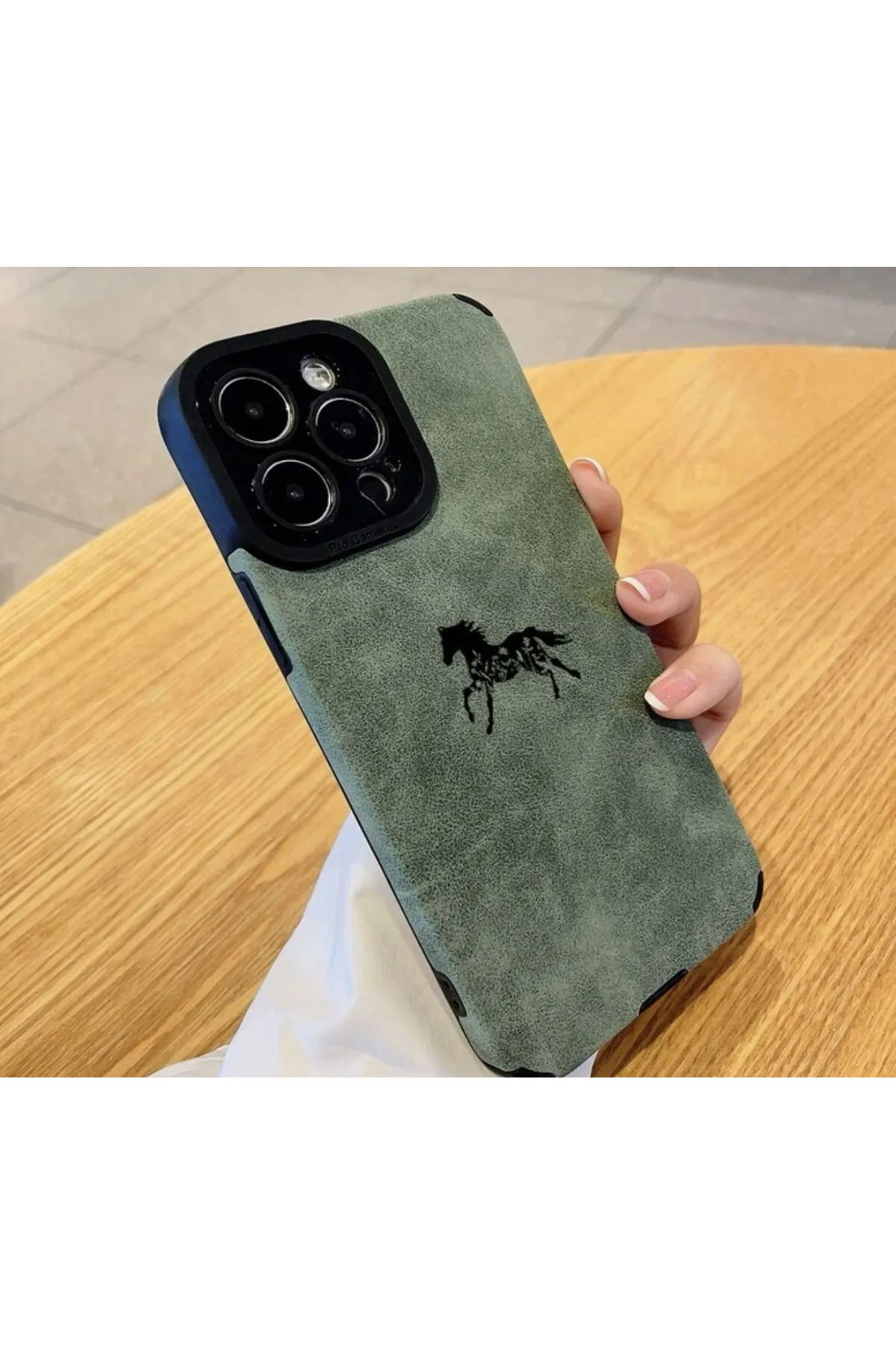 FİŞNEİLETİŞİM İPHONE 16 PROMAX UYUMLU HAKİ DERİ GÖRÜNÜMLÜ KILIF