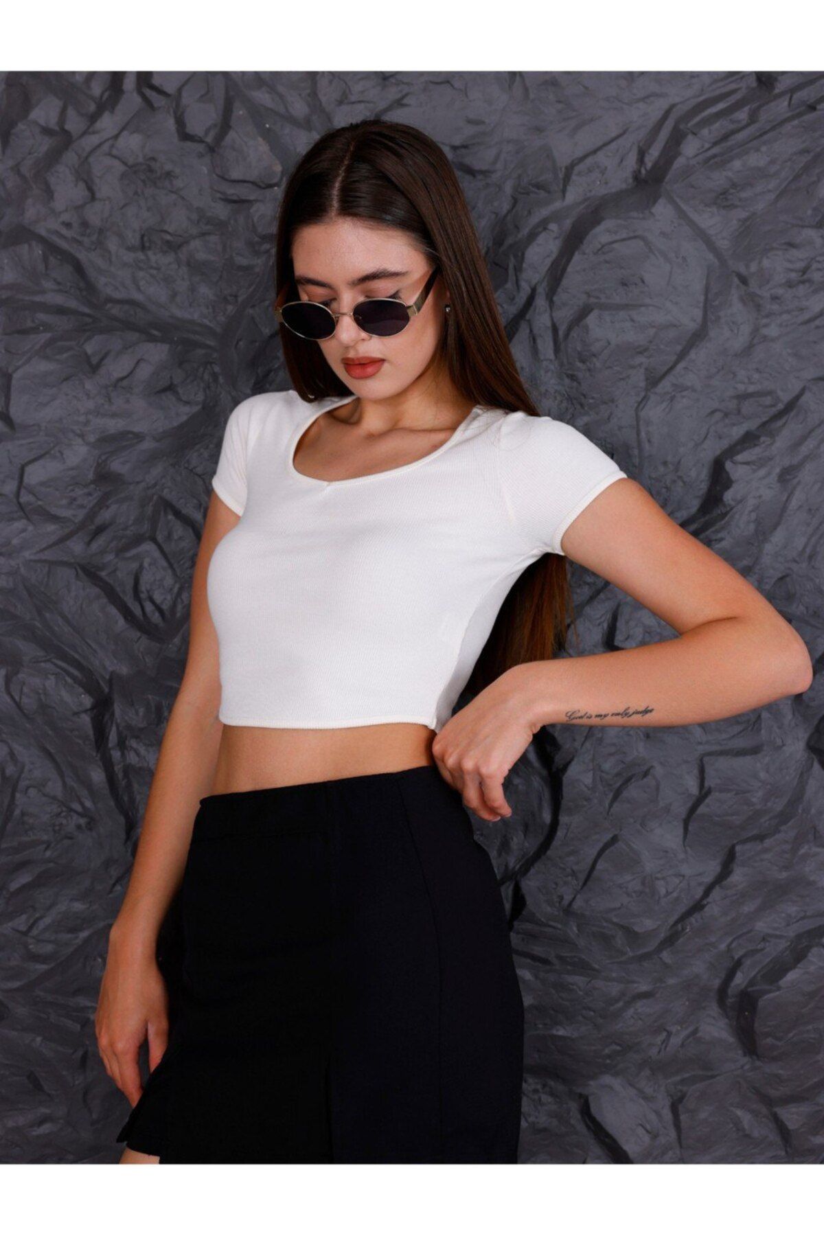 LÜX TARZ Kadın Kaşkorse Yazlık Mini Crop