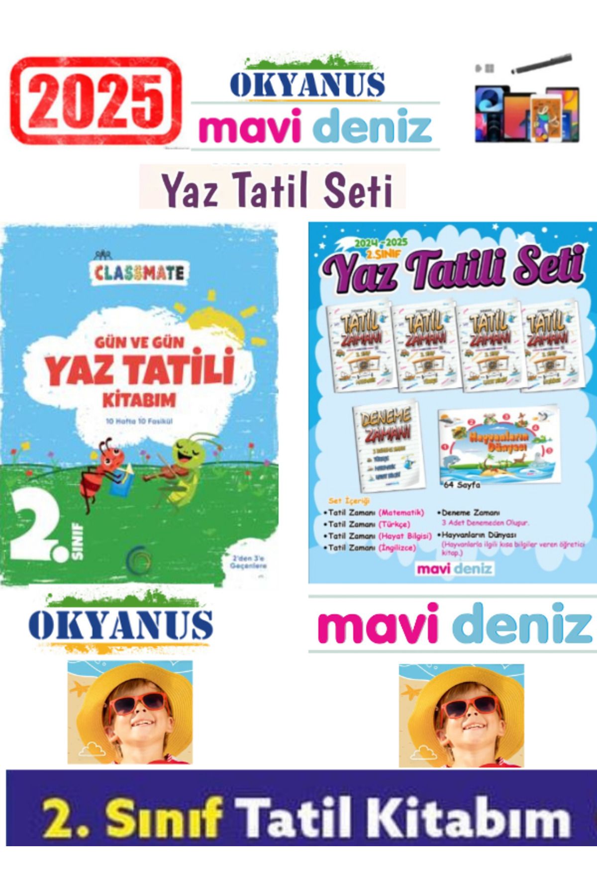 Okyanus Yayıncılık Clasmate 2025 2.Sınıf Yaz Tatil Kitabı+Mavi Deniz 2.Sınıf 6 FasikülYaz Tatil Kitap Seti+Kalem
