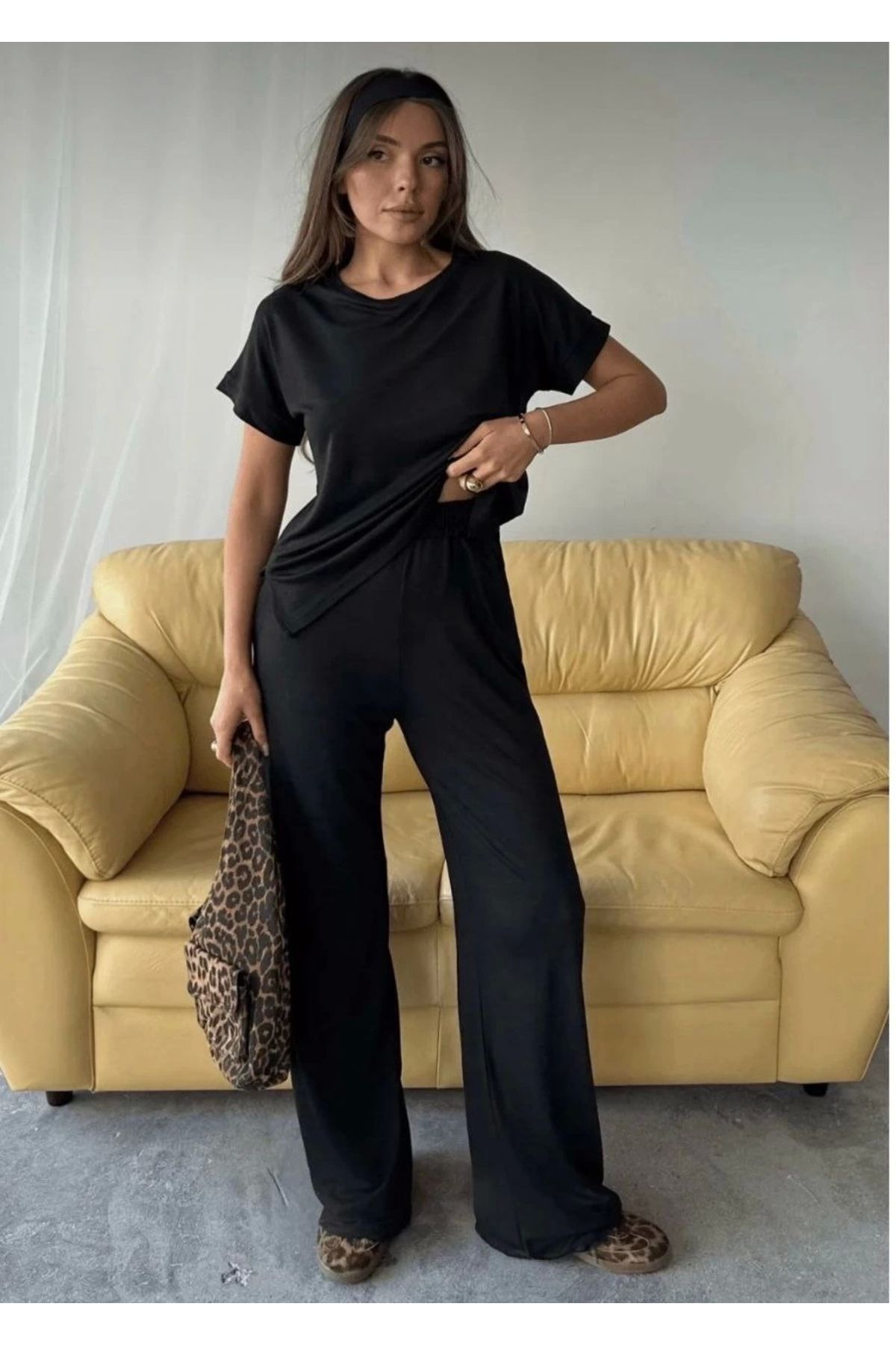 Bee Shop Collection Gurbet Yılmaz Modal Kumaş Alt Üst Kadın Takım Siyah