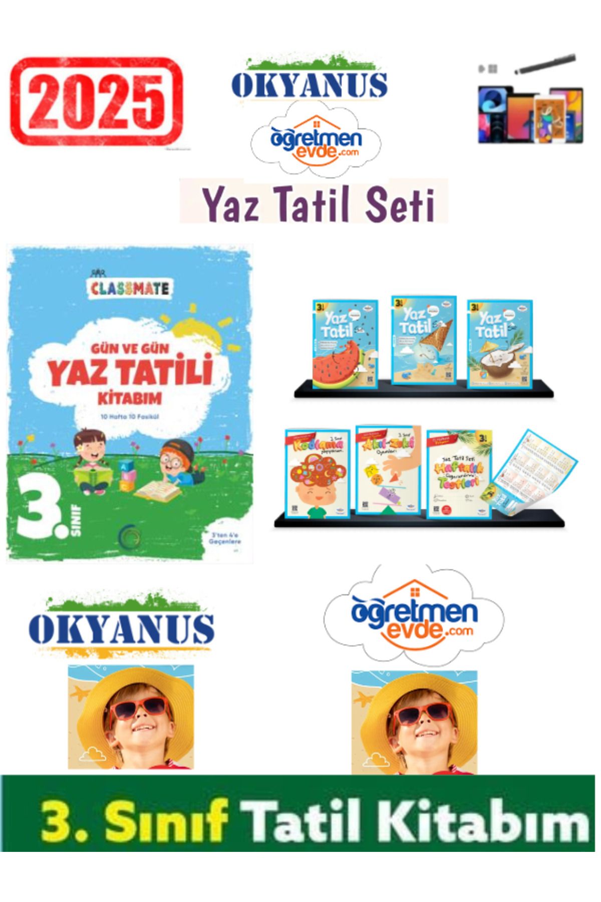 Okyanus Yayıncılık Clasmate 2025 3.Sınıf YazTatil Kitabı+Öğretmen Evde 3.Sınıf 7 FasikülYaz Tatil Kitap Seti+Kalem
