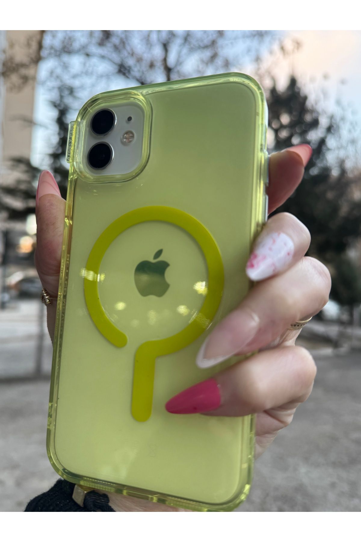 DÜNYA AKSESUAR iPhone 12 uyumlu renkli şeffaf megsafe şarj tam koruma sert silikon kılıf