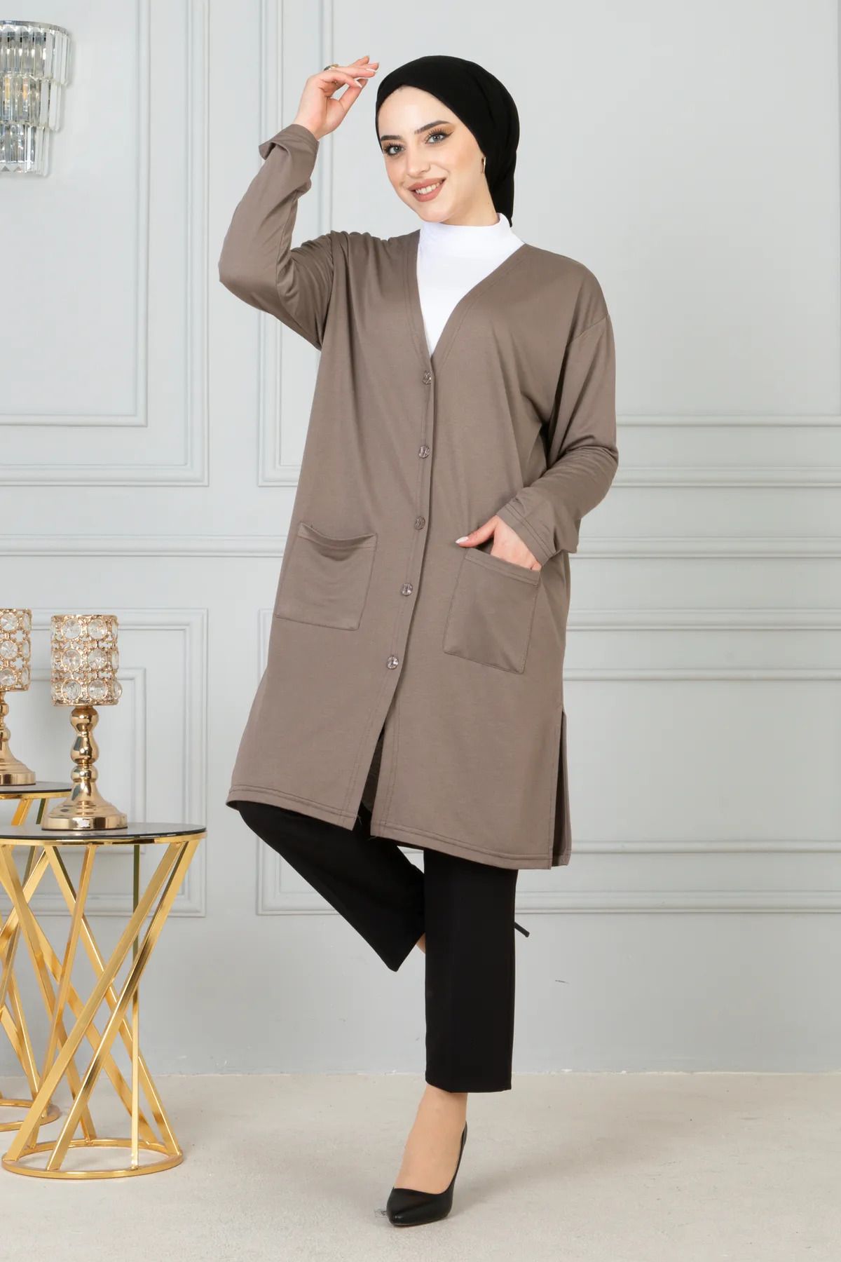 NOBLE STORE Kadın Anne Uzun Ince Penye Hırka