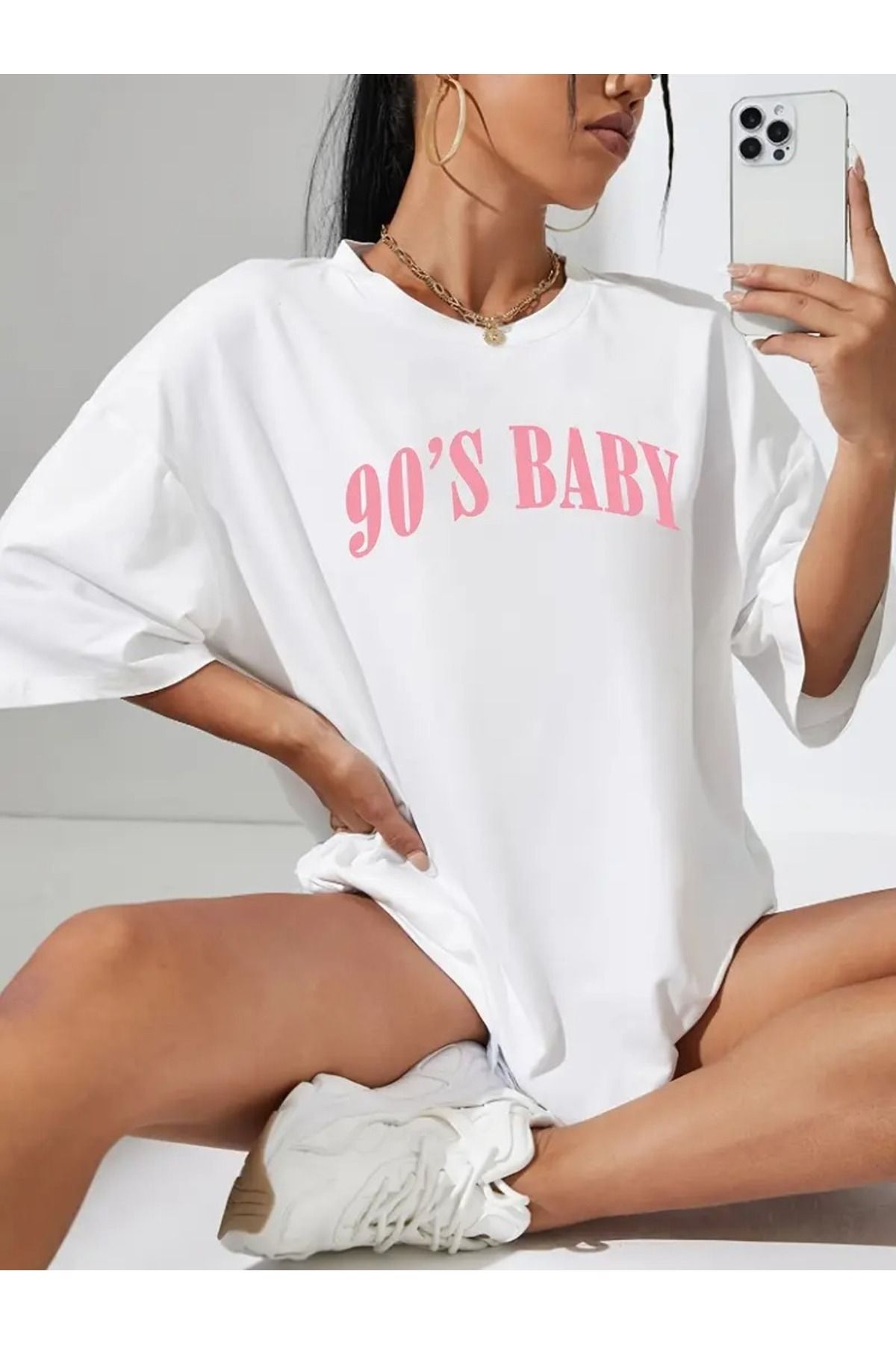Hunors Sportswear & Company 90'lar Baskılı Kadın / Kız Oversize Salas T-shirt Boyfriend