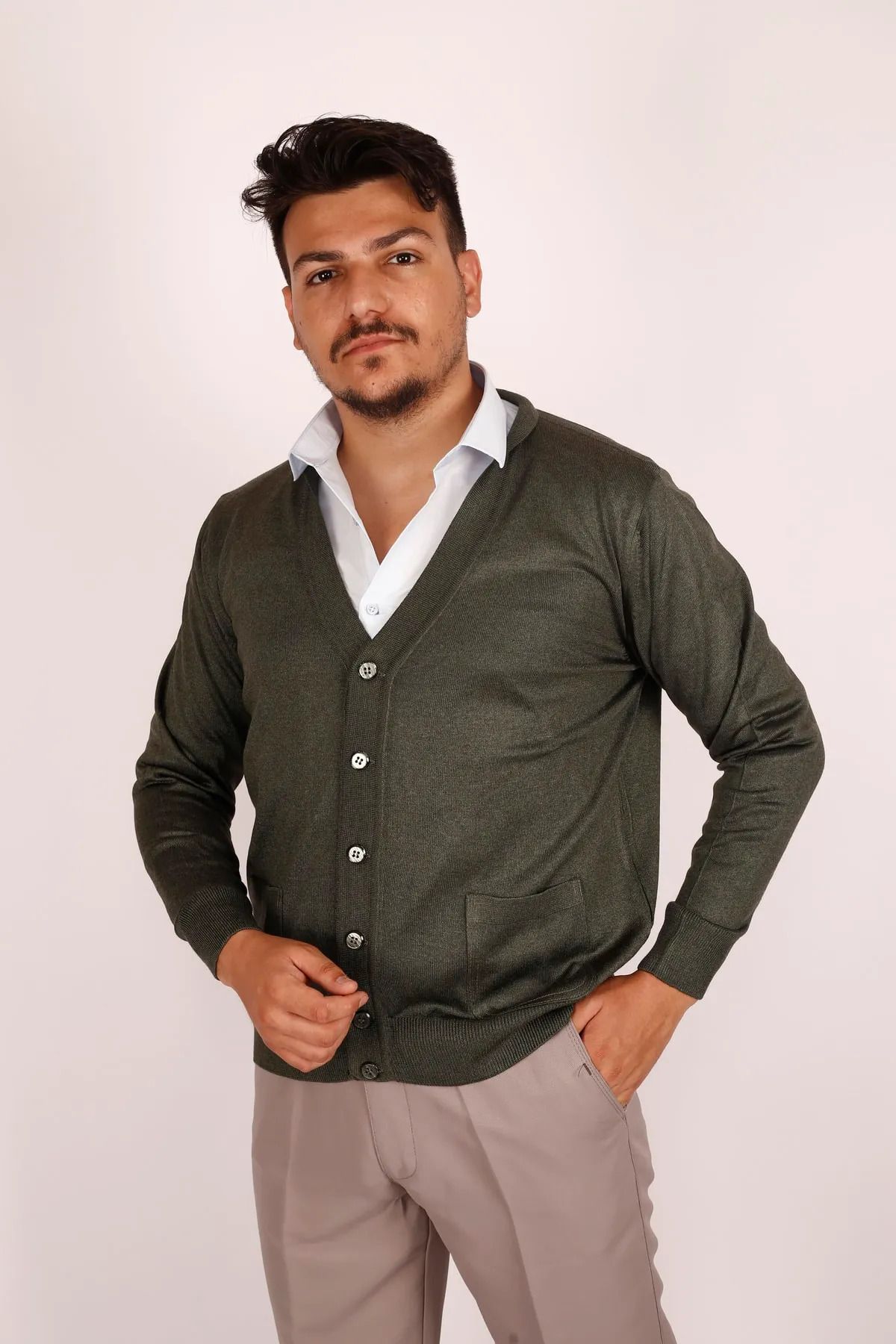 NOBLE STORE Erkek Ince Yün Triko Örgü Baba HırkaNBL24