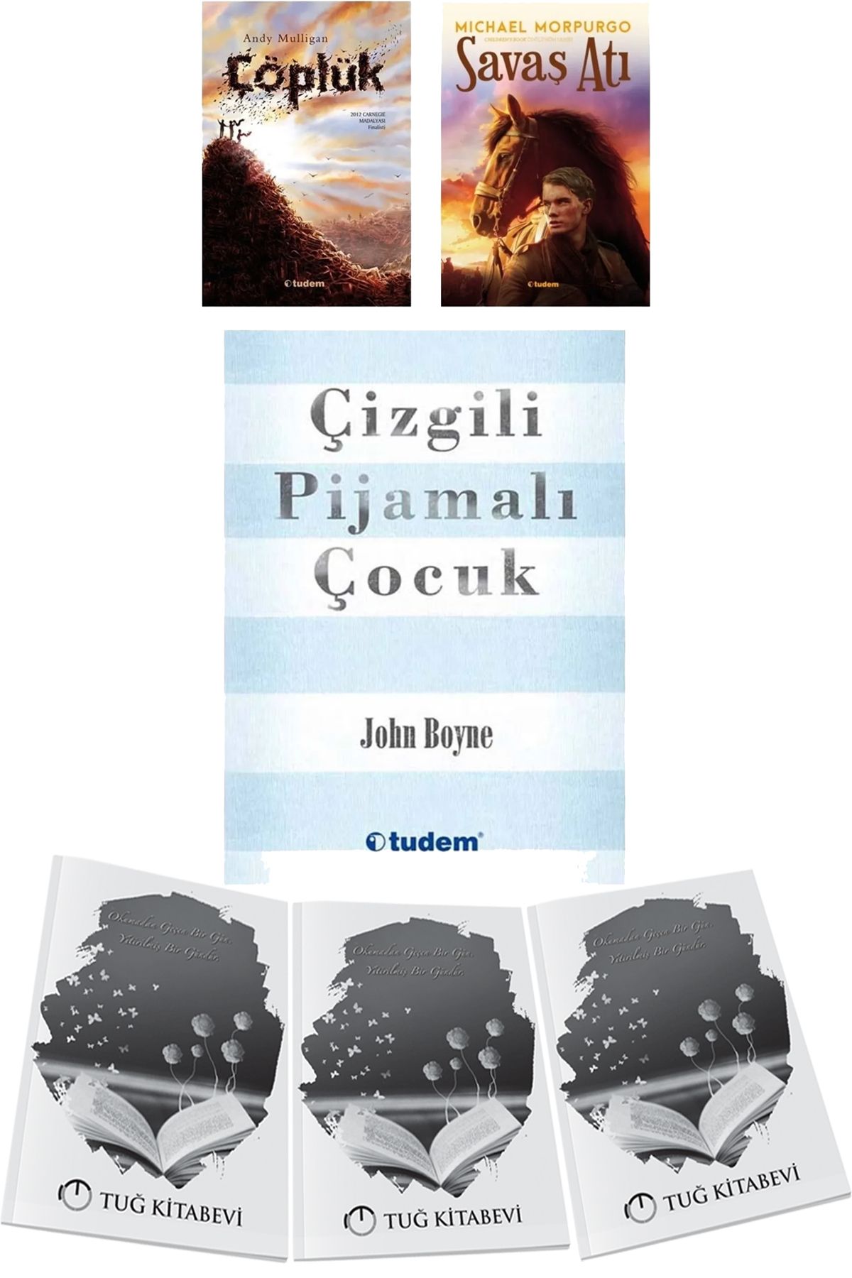 Tudem Yayınları Çöplük-Savaş Atı-Çizgili Pijamalı Çocuk 3lü Set + Hediyeli