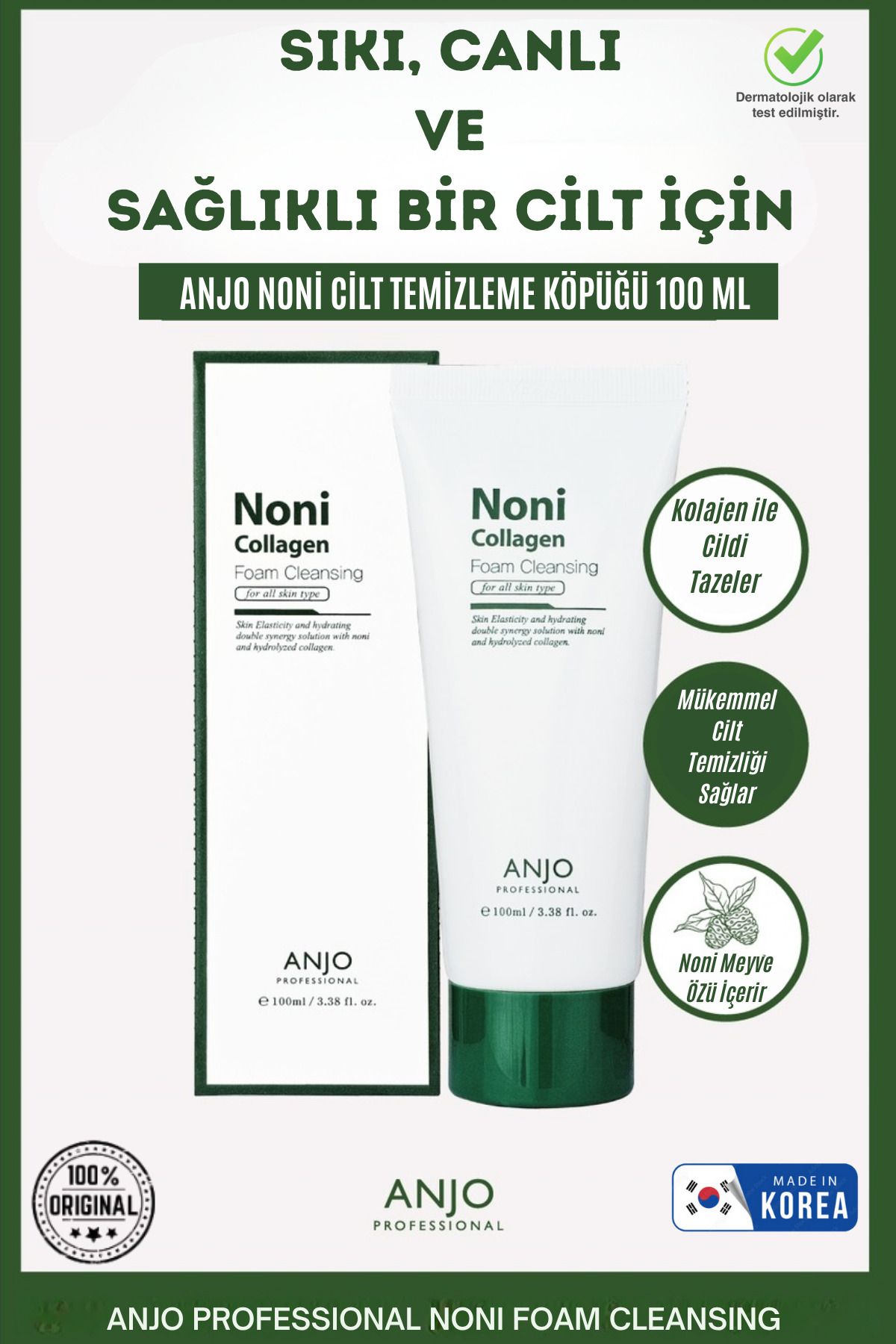 ANJO PROFESSIONAL Gözenek Karşıtı Noni Meyve Özlü Nemlendirici Yüz Ve Makyaj Temizleme Köpüğü 100ml Ikore