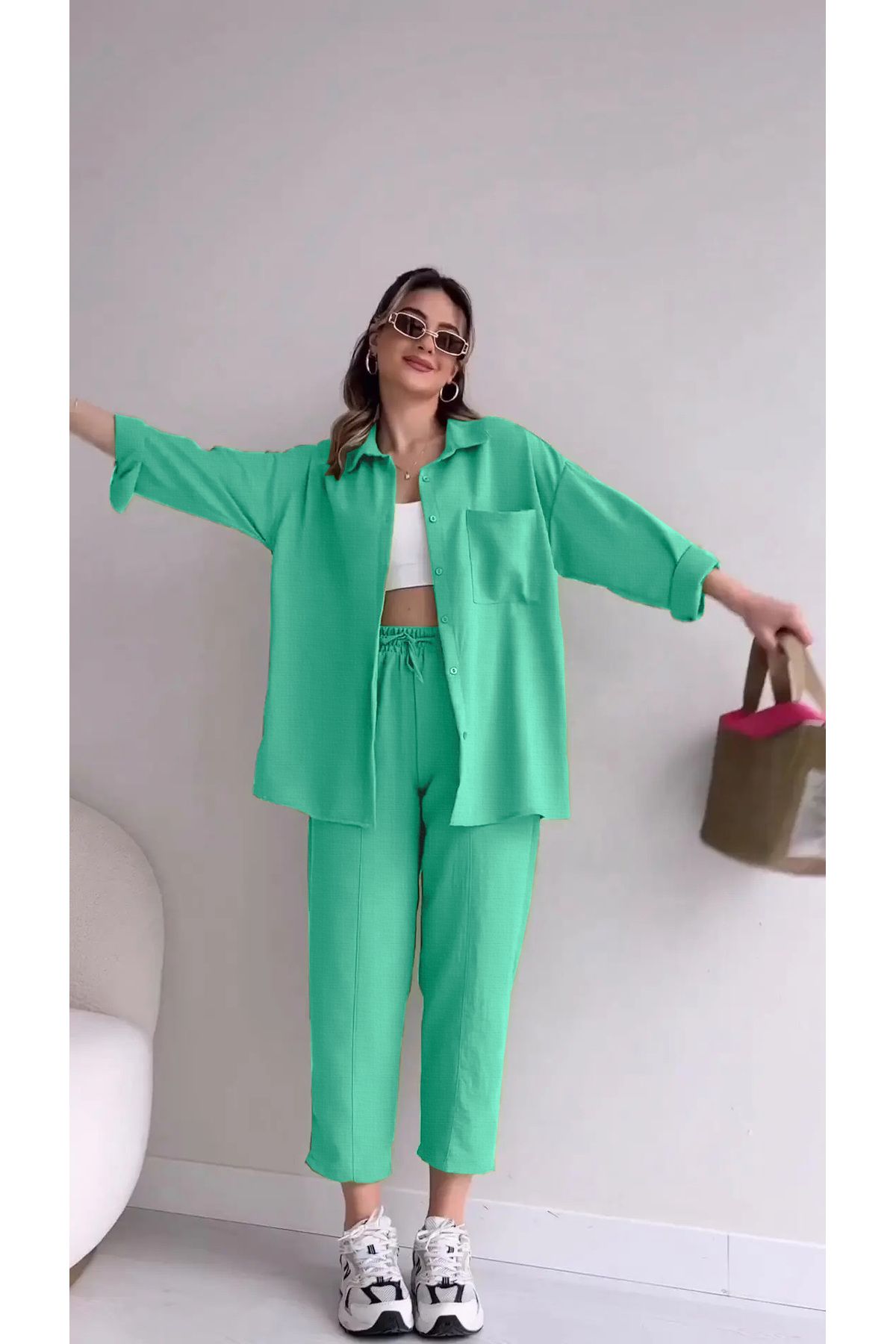 Mothermood Keten Günlük İkili Takım Elbise Pantolon Gömlek
