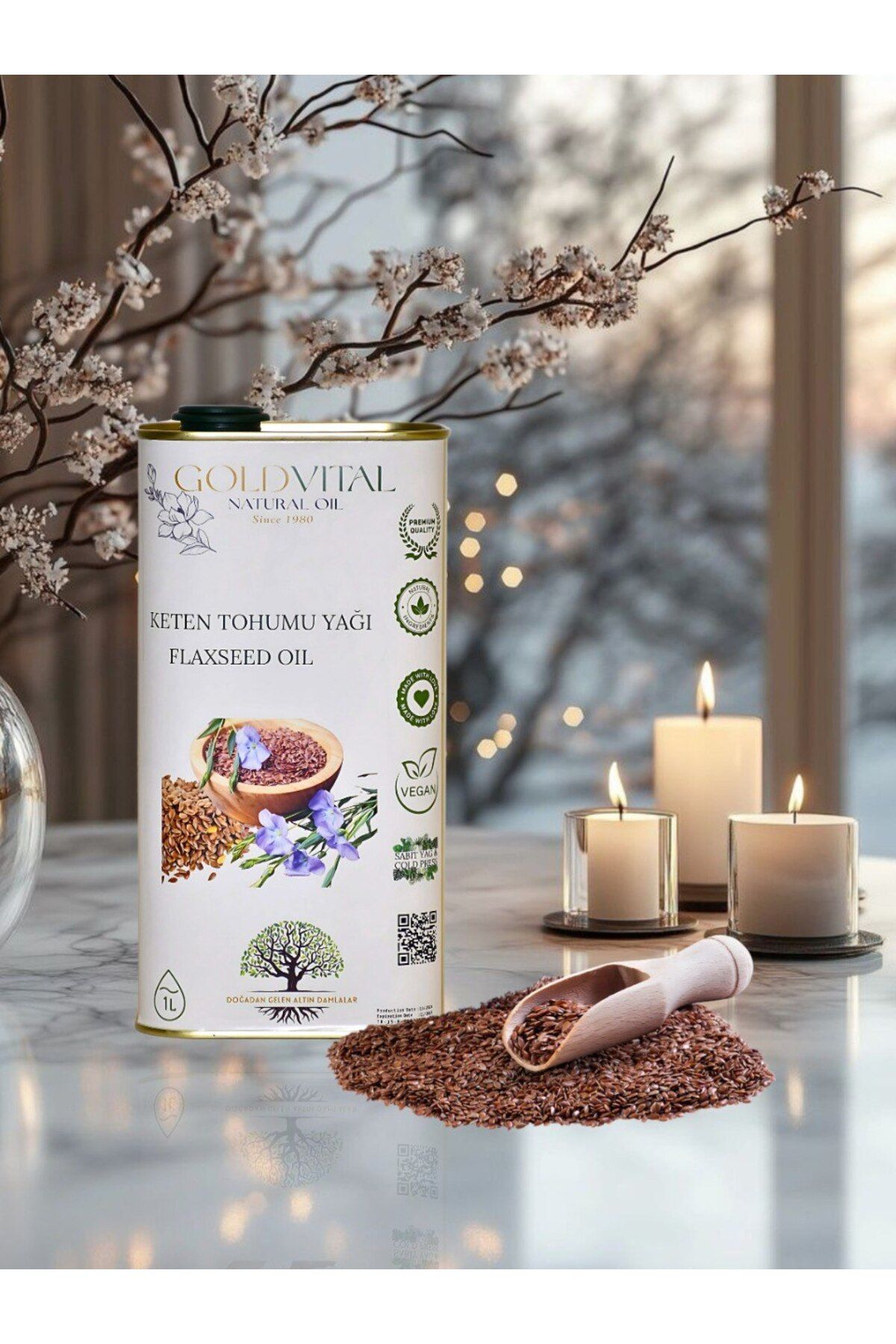 GOLD VİTAL SHOP KETEN TOHUMU YAĞI 1 LT - SOĞUK PRESS, SAF & DOĞAL ÜRÜN