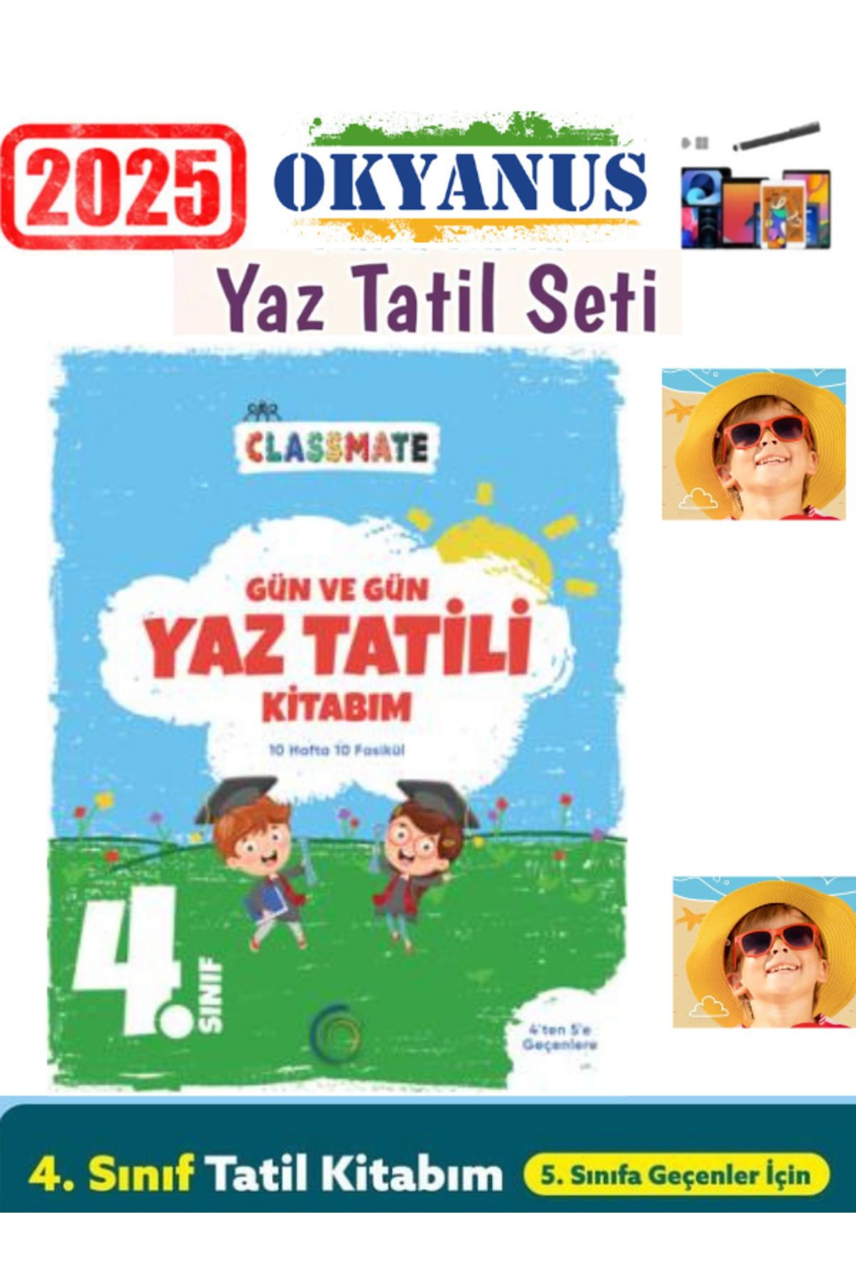 Okyanus Yayıncılık Clasmate 2025 4.Sınıf Gün Gün Yaz Tatil Kitabı+Android Kalem