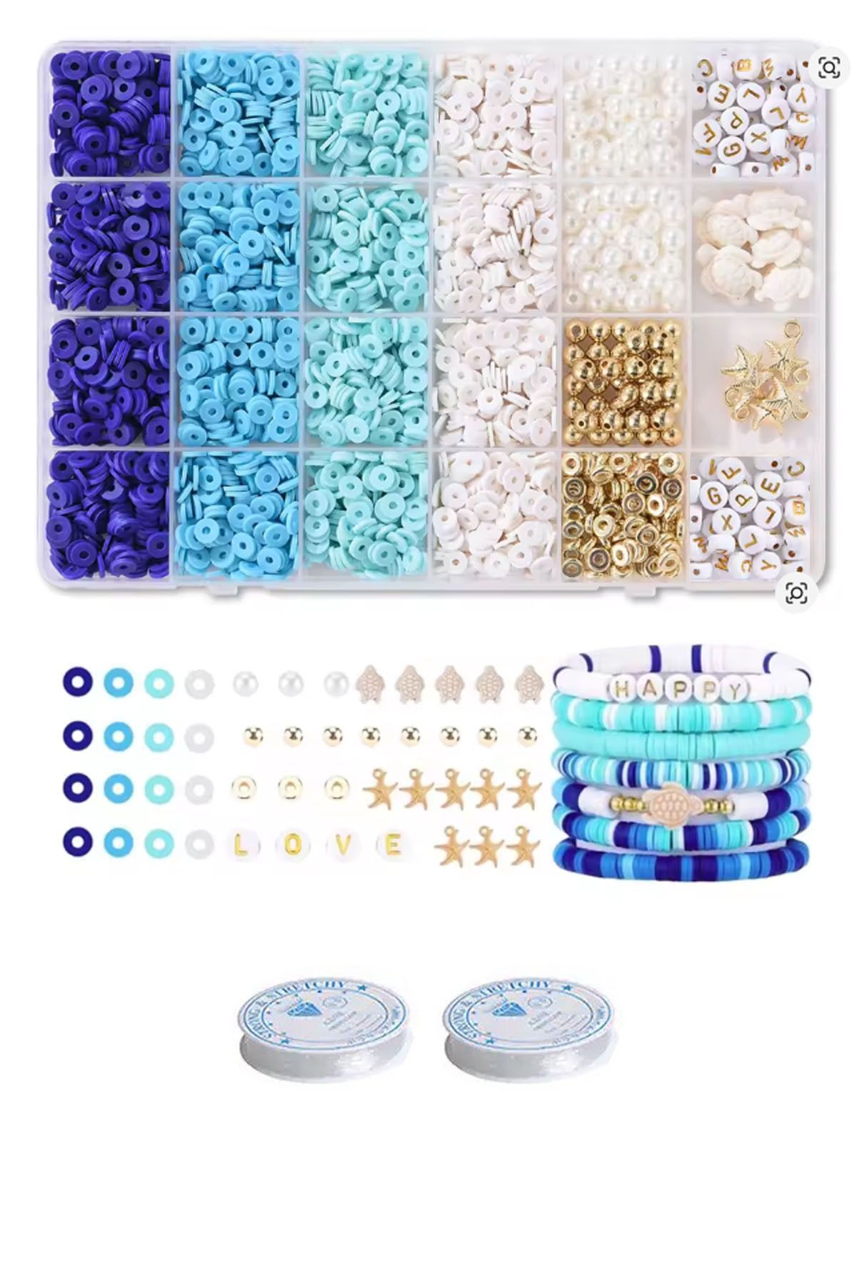 By MO Accessories Yaz Kumsal Deniz Renklerinde ve Konseptinde Takı Yapma Hobi Seti Boncuk Bileklik Kolye Kendin Yap