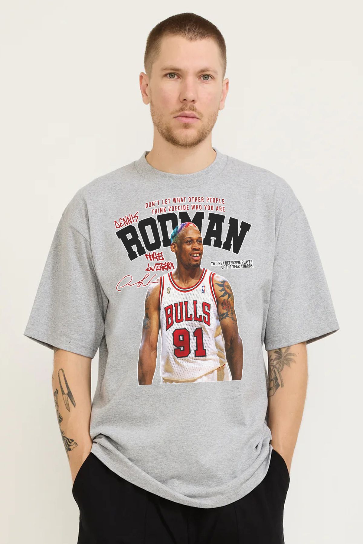 MODA Dennis Rodman Baskılı Oversize Kalıp Grimelanj Bol Geniş Kesim Erkek Tişört