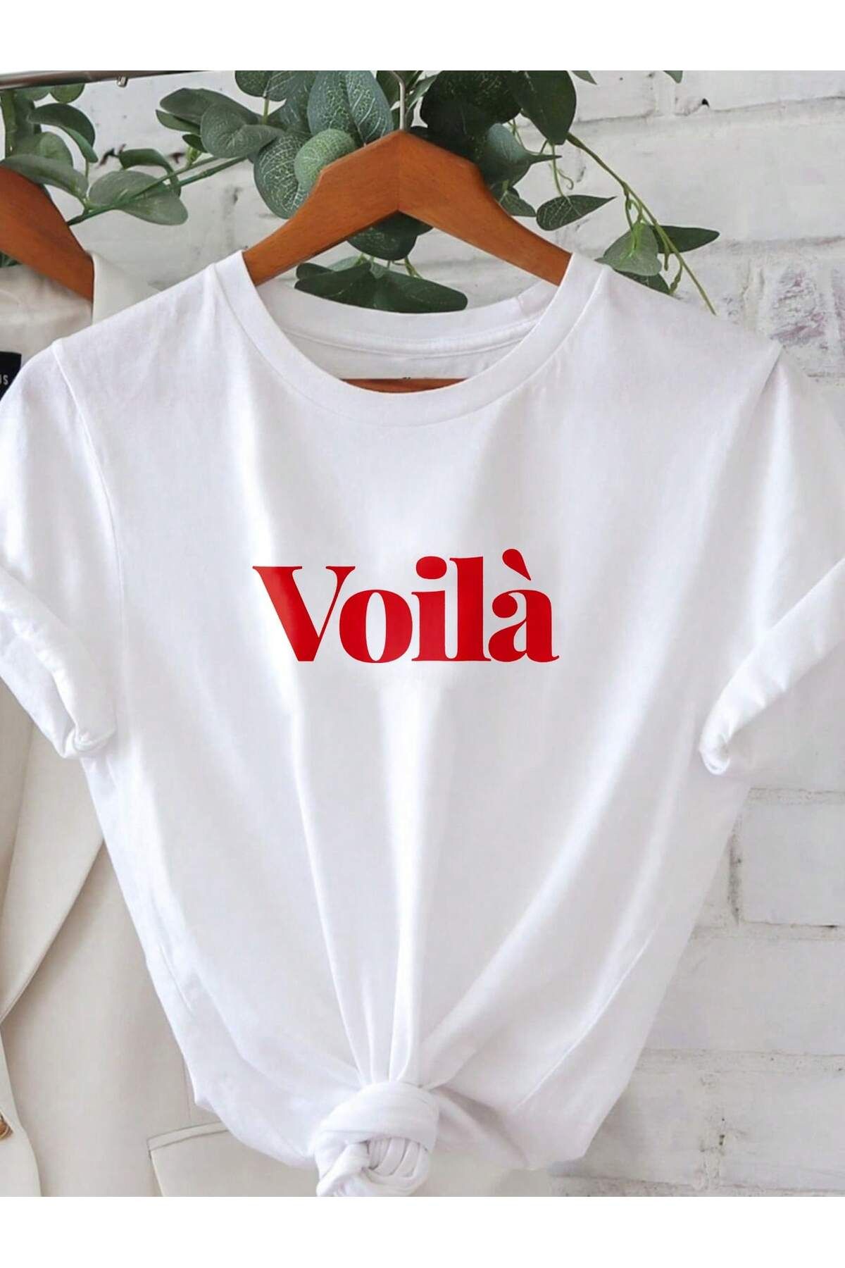 KEALVİ Voila Tişört - Beyaz Baskılı Oversize T-Shirt Bisiklet Yaka