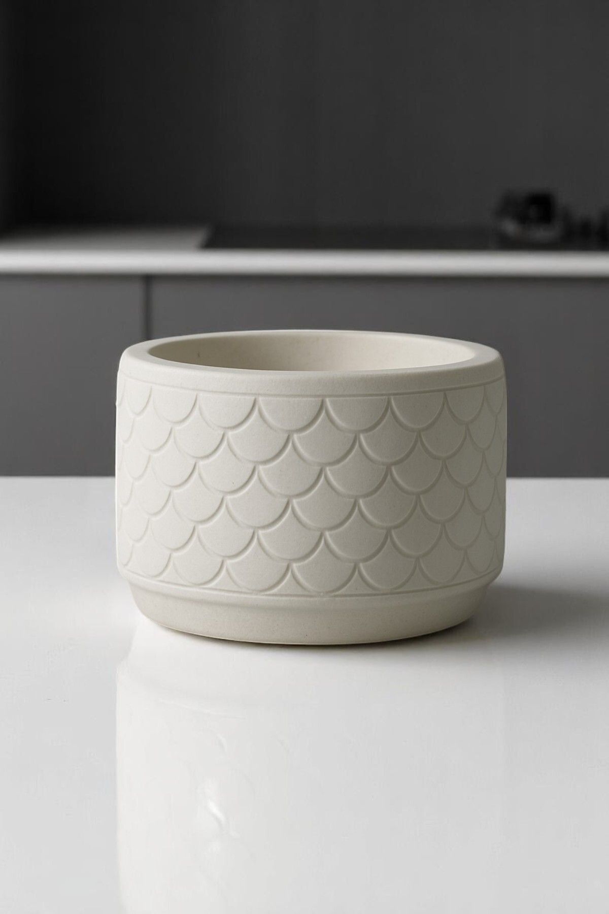 ERSE HOME Beyaz Renk Balık Pulu Desenli Beton Saksı