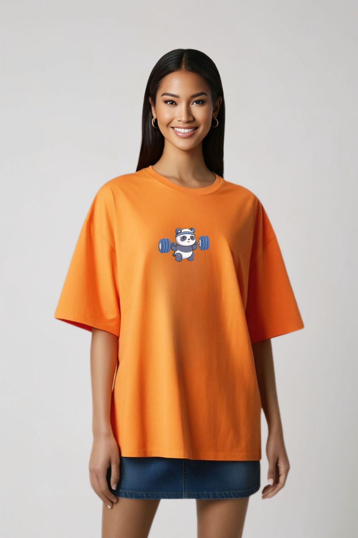 Butik Panda Gym Time Tasarım Baskılı Pamuklu Oversize T-shirt