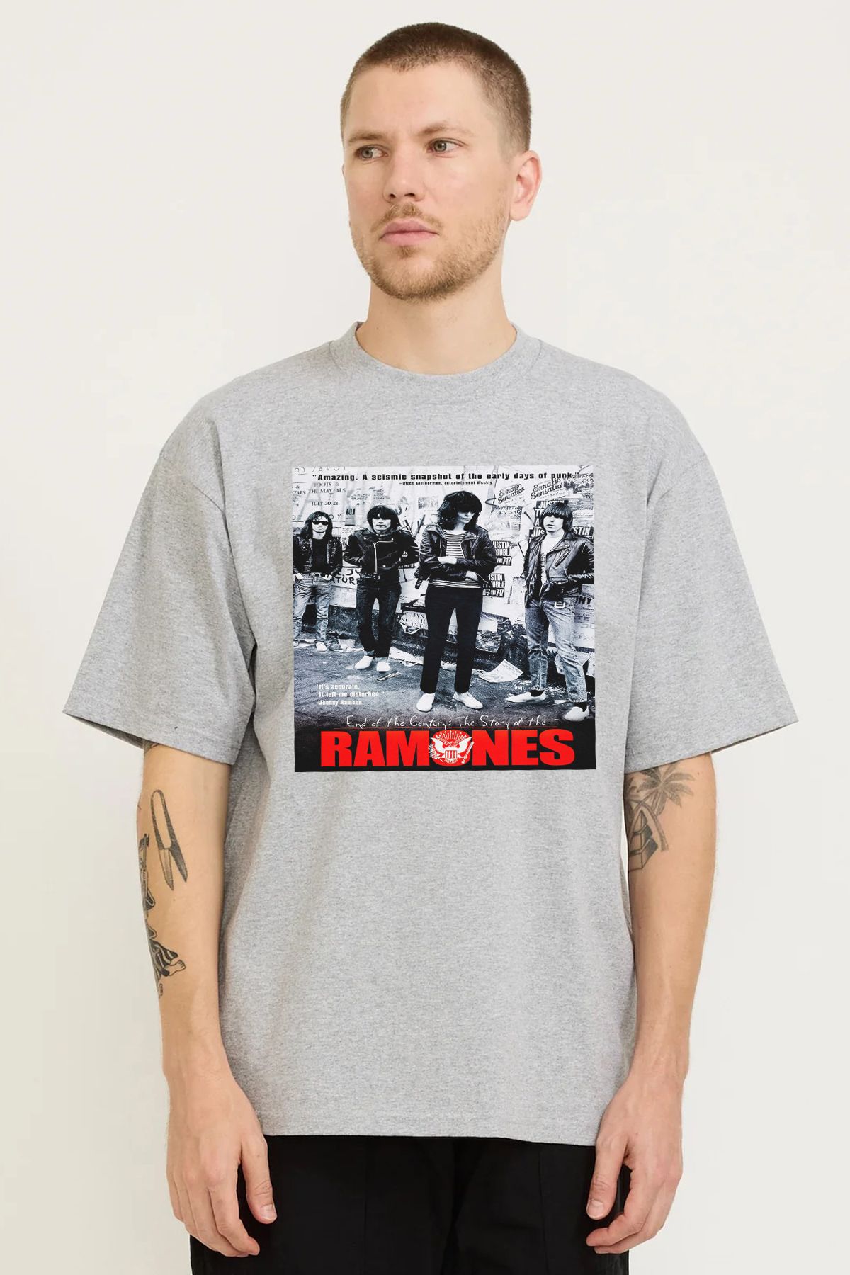MODA Ramones Baskılı Oversize Kalıp Grimelanj Bol Geniş Kesim Erkek Tişört