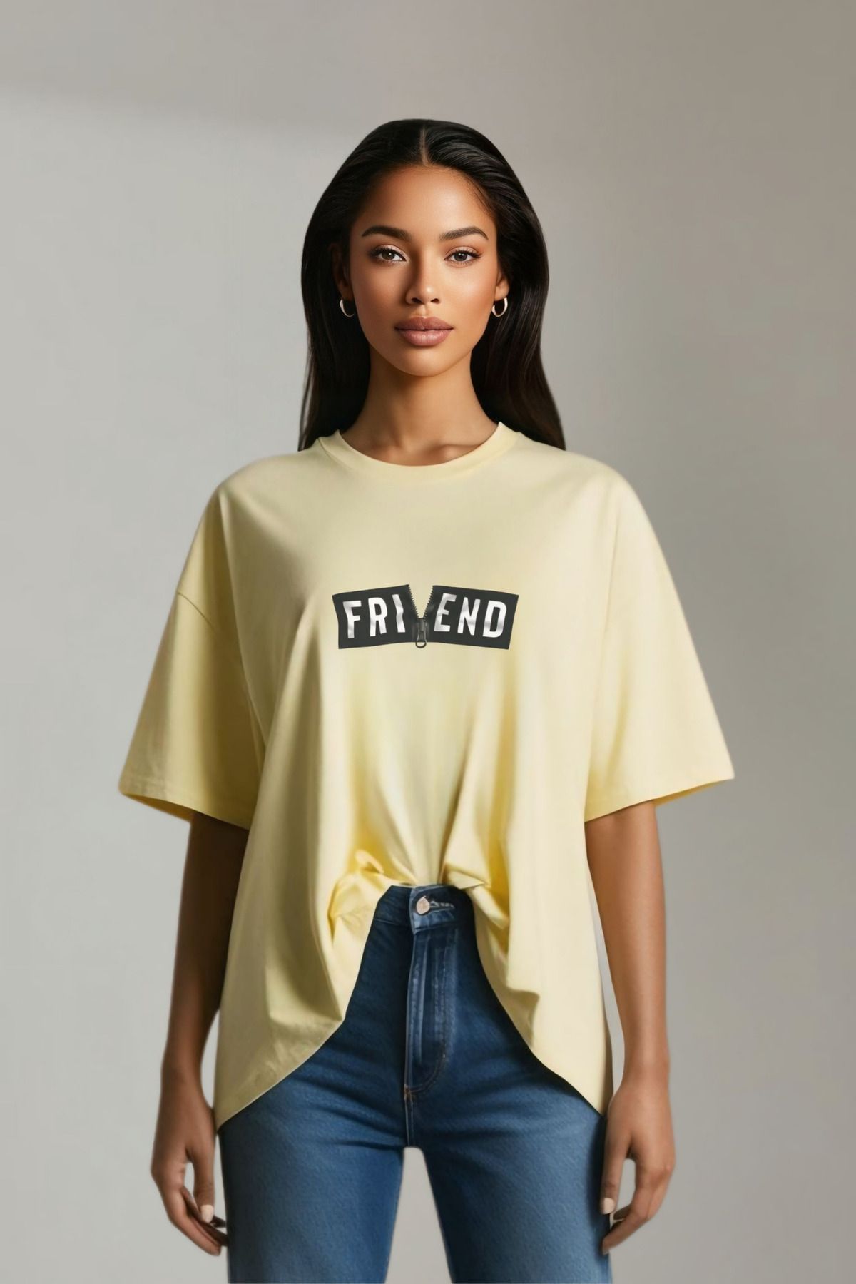 Butik Fri | End Baskılı Tasarım Pamuklu Oversize T-shirt – Duygusal Detaylı