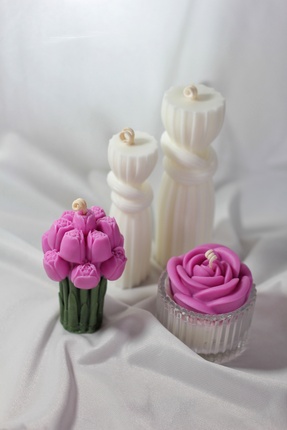 EL YAPIMI 4'lü Dekoratif Mum Soya Wax El yapımı Doğal Mum