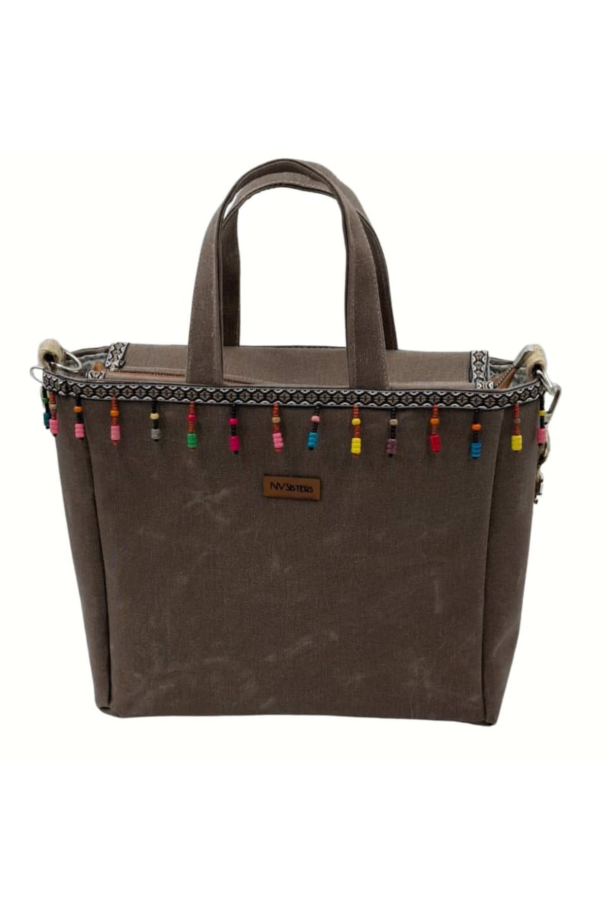 NVSisters Mumlu Kanvas Tote Bag Çanta, El ve Omuz Çantası, Boncuk Detaylı Kadın çanta