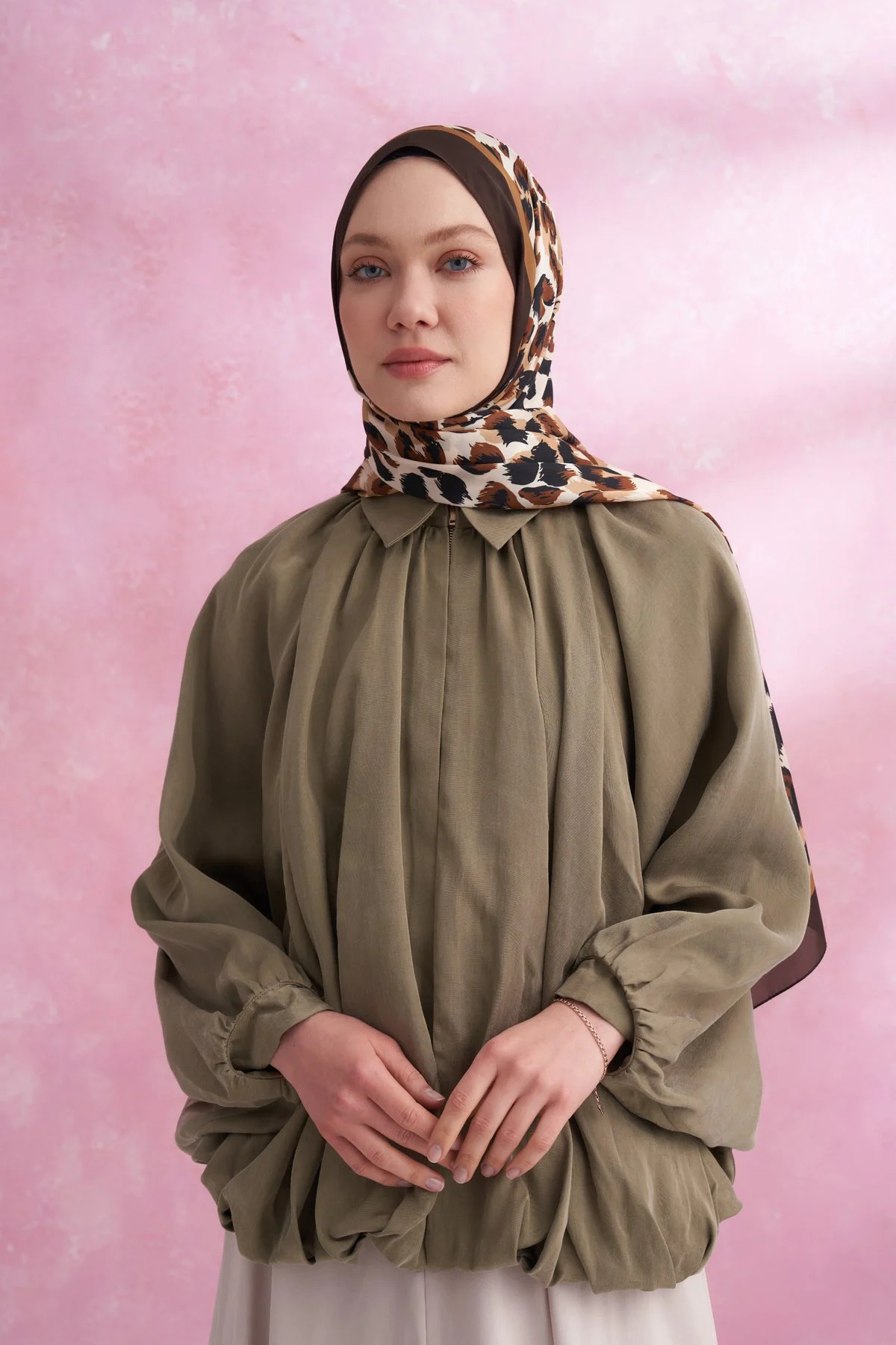 ARMANDA-Leopard Voile Multi Pattern Shawl - Brown 2