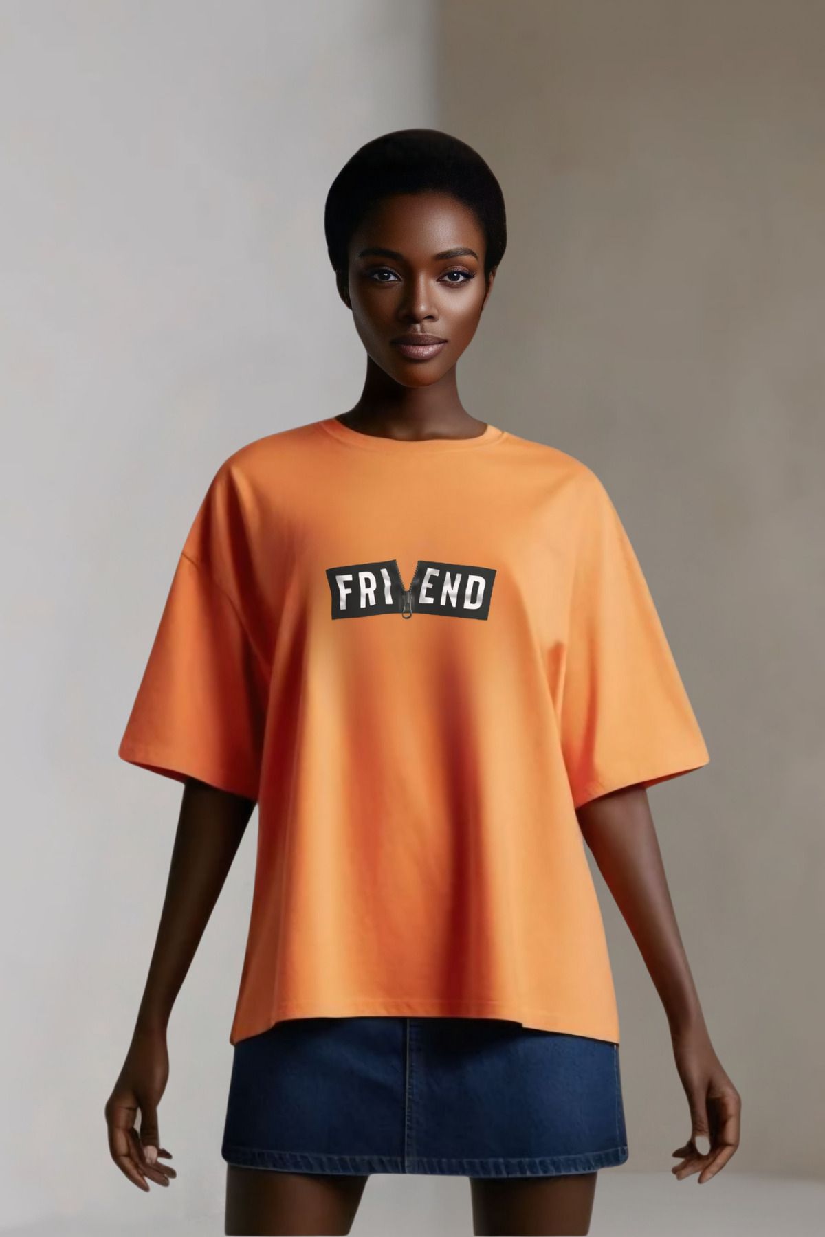 Butik Fri | End Baskılı Tasarım Pamuklu Oversize T-shirt – Duygusal Detaylı
