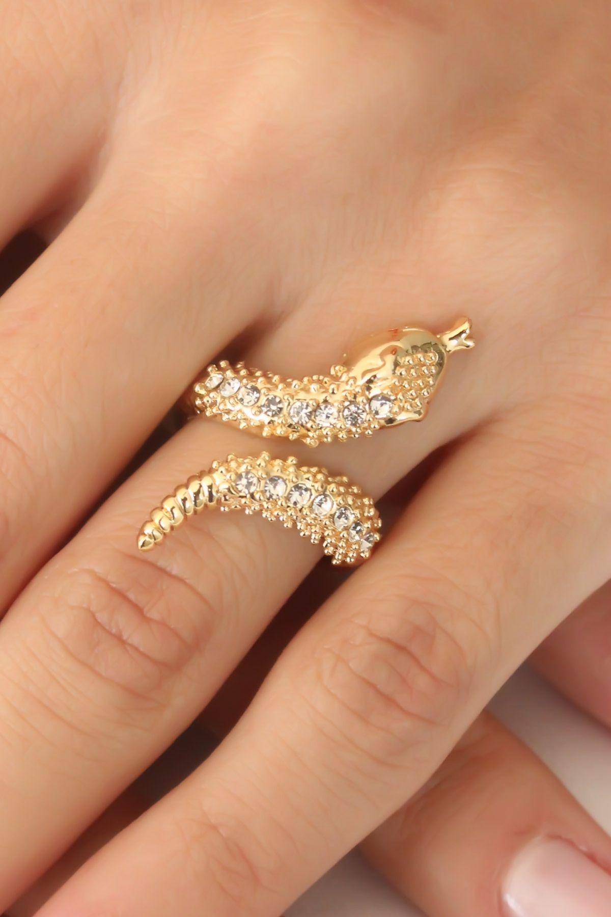 Avantaj Kapıda ® Gold Renk Ayarlanabilir Zirkon Taşlı Kadın Yılan Yüzük