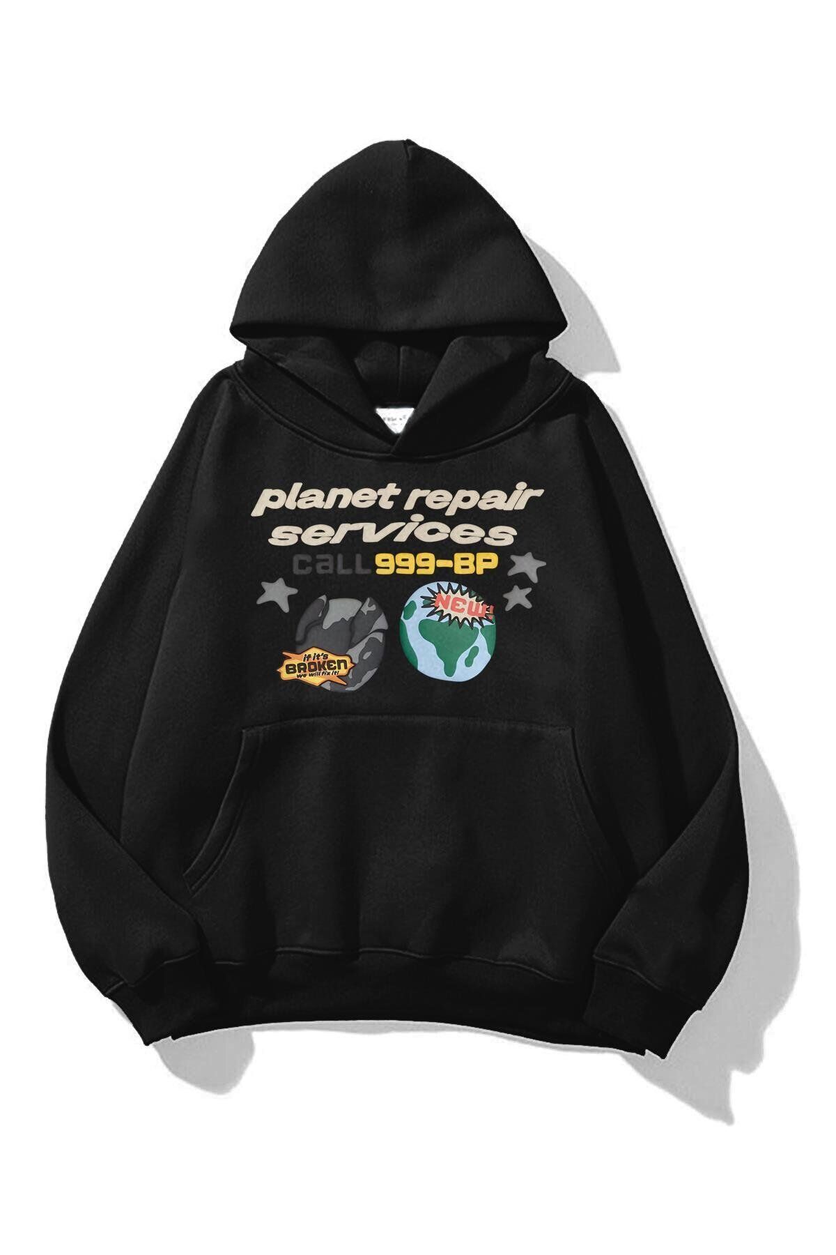 Boi Unisex Planet Repair Sweatshirt Siyah