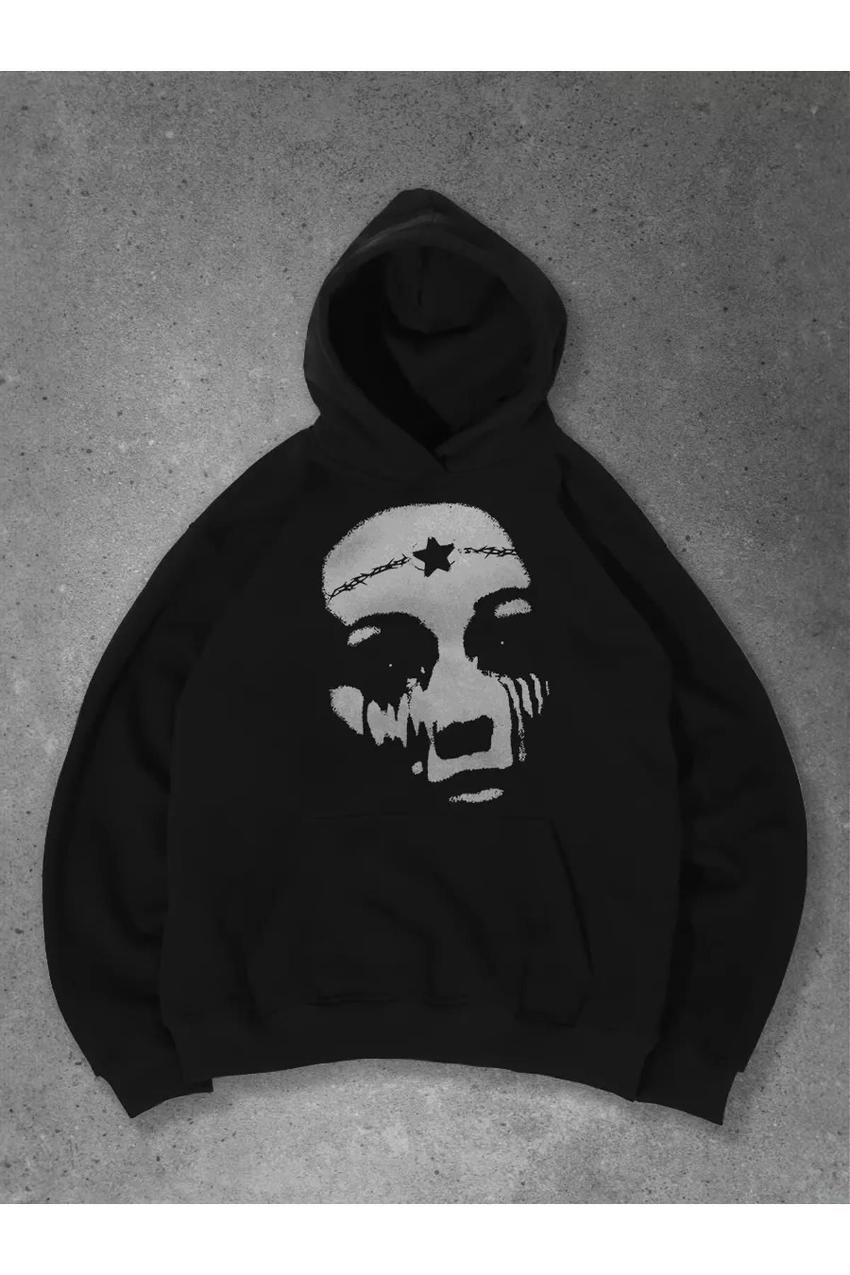 Boi Unisex Star Face Sweatshirt Siyah