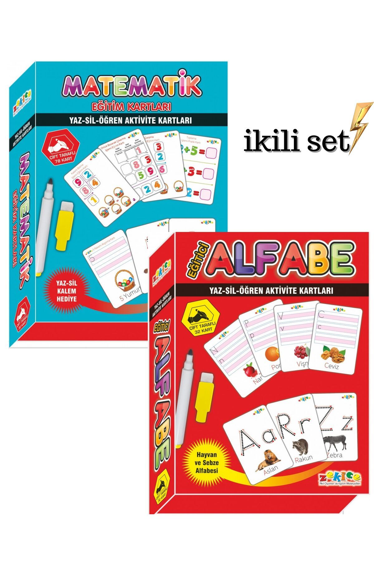 Zekice yaz sil seti-matematik eğitim kartları ve alfabe eğitim kartları-1.sınıfa hazırlık