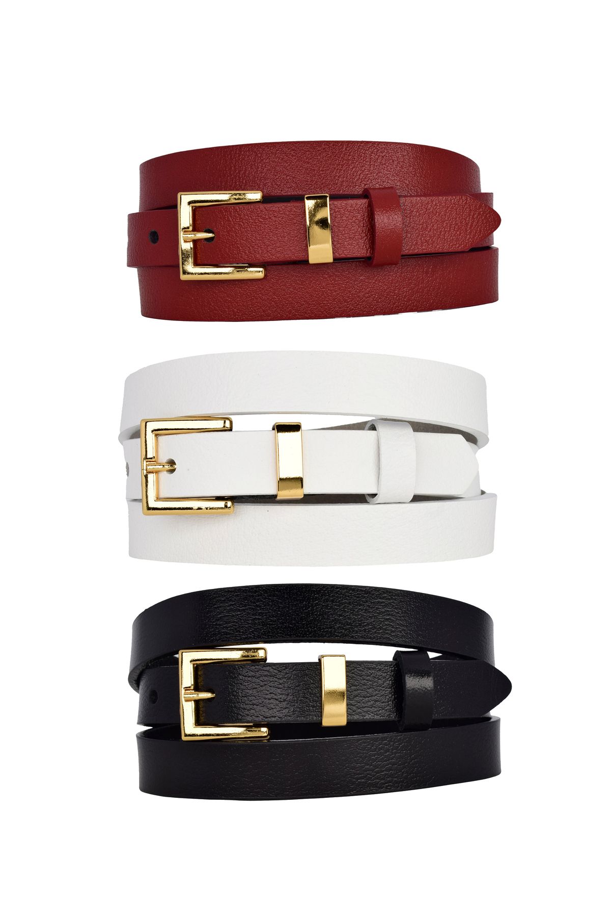 GoDeri-100% Genuine Leather Set of 3 Gold Color Suit Buckle 2cm Women's Belt Black, White, Red_Kare_Gold 7
