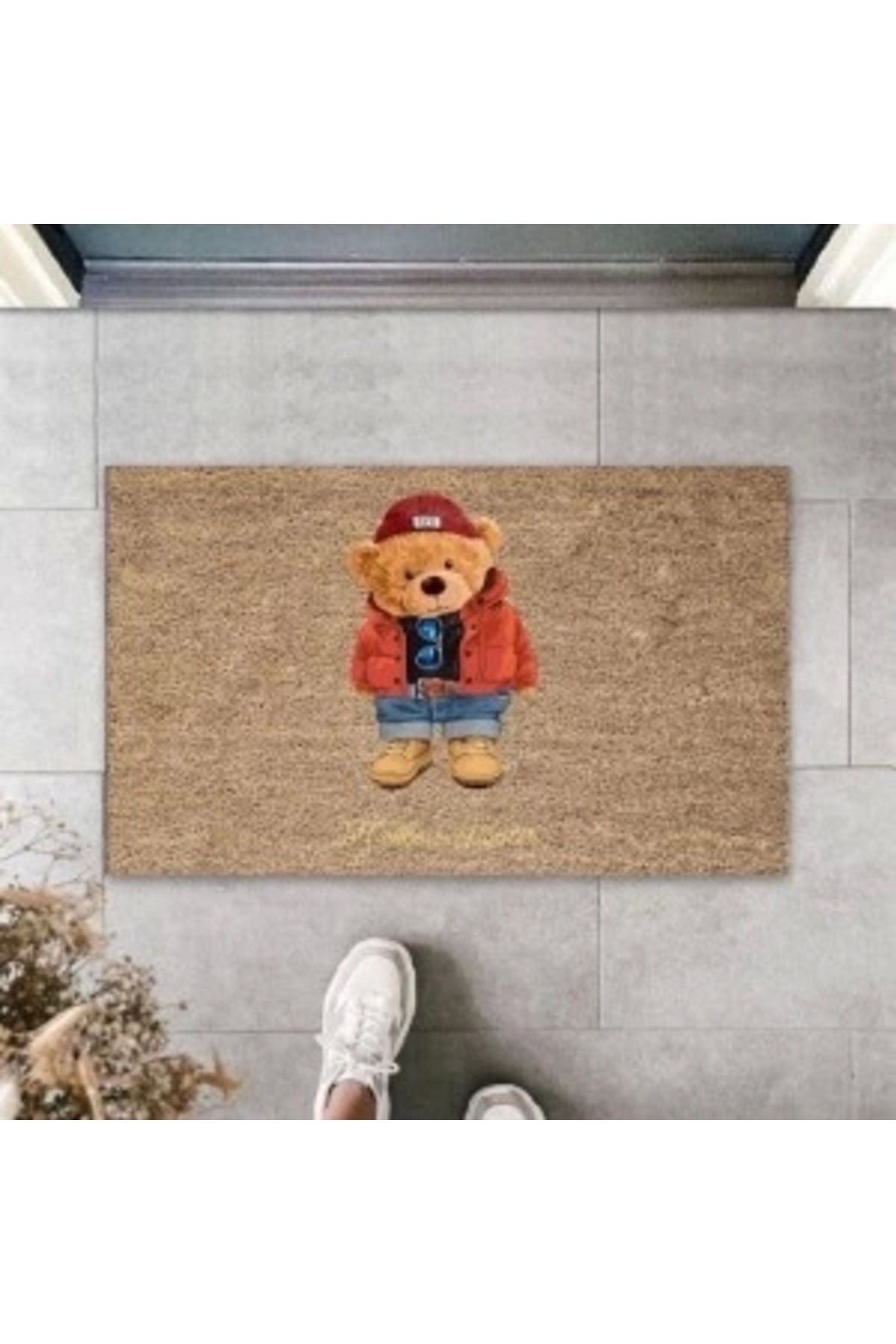 STOREMAX Kahverengi Kapı Önü Paspası Hello Winter Ayıcık Desen K-3245