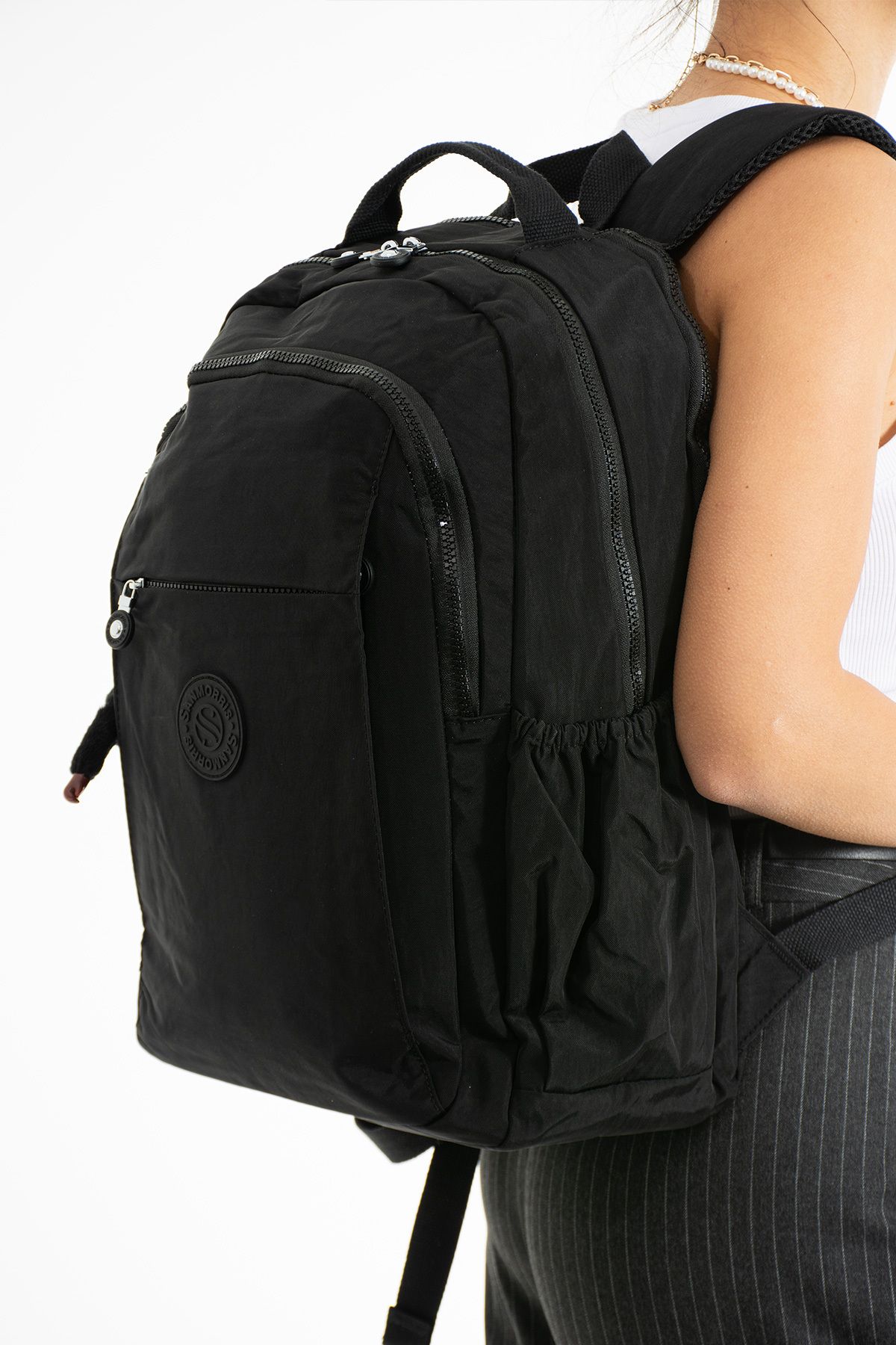OLDSO Sanmorris Unisex Suya Dayanıklı Krinkıl Kumaş Çok Gözlü Büyük Boy Laptop Okul ve Sırt Çantası 3019