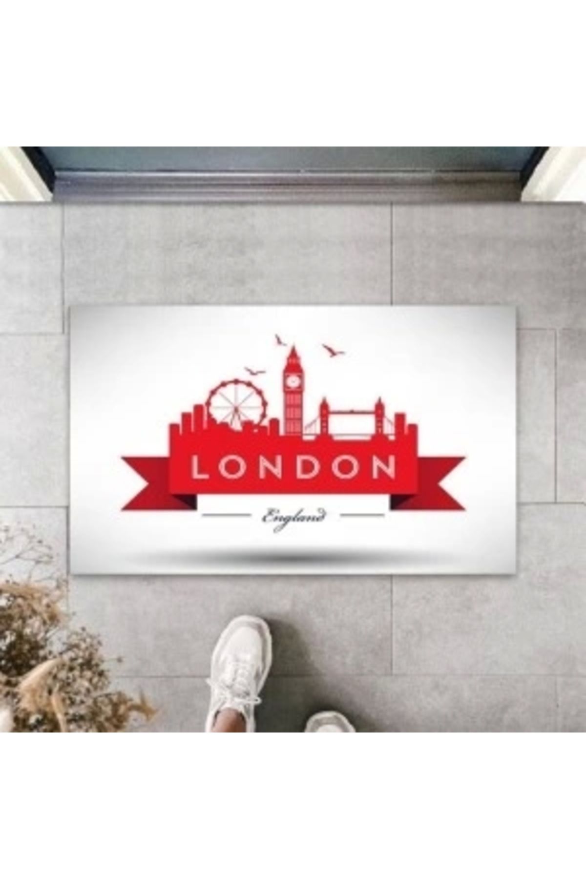 STOREMAX Dijital Baskı Beyaz London Kapı Paspası