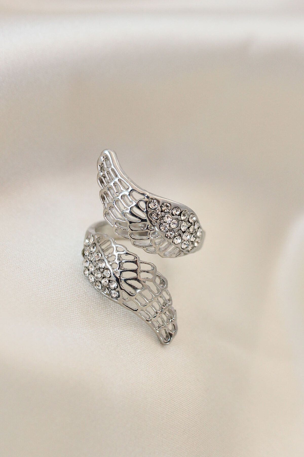 Avantaj Kapıda ® Ayarlamalı Silver Renk Metal Zirkon Taşlı Kanat Yüzük