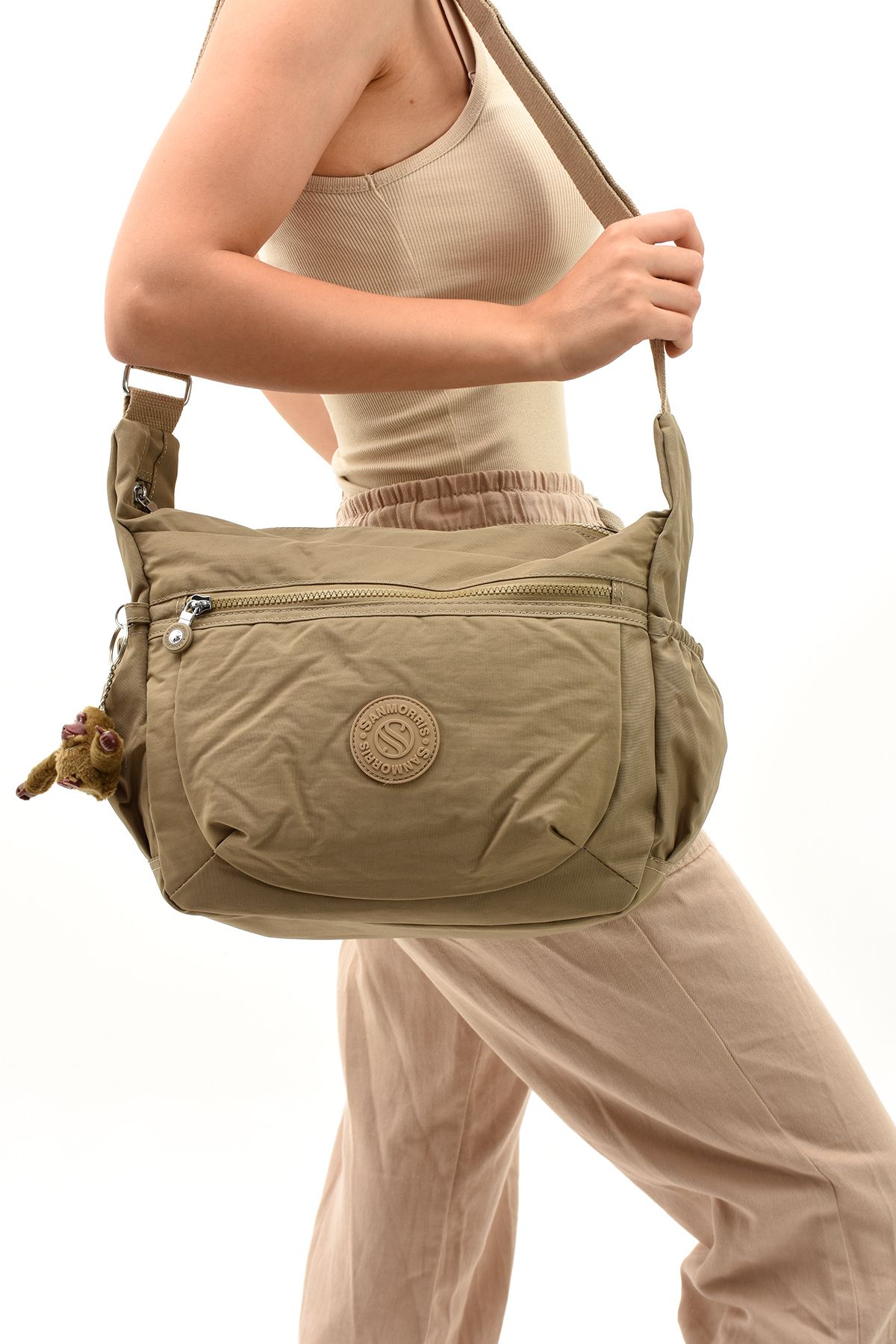 OLDSO Sanmorris Unisex Suya Dayanıklı Krinkıl Kumaş Çok Gözlü Çapraz Okul, Seyahat ve Omuz Çantası 3045