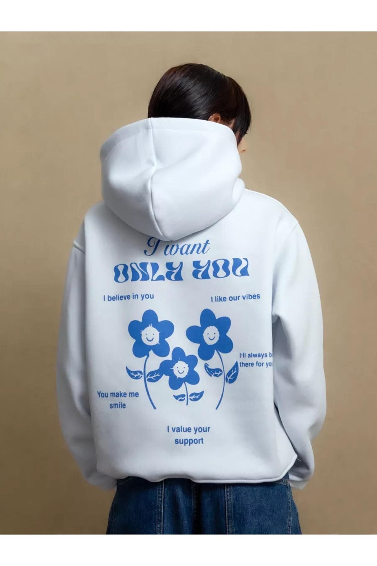 Boi Unisex I Want Only You Sweatshirt Beyaz