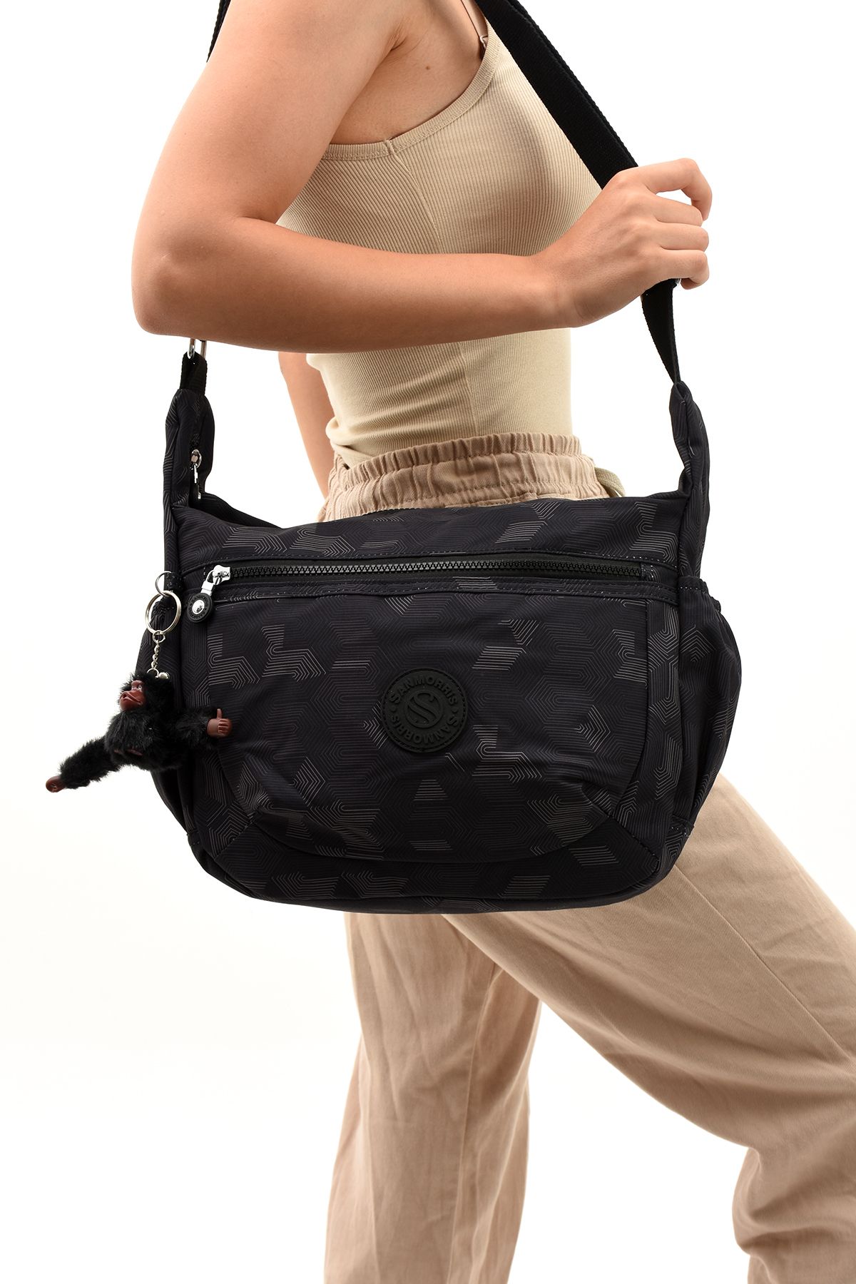 OLDSO Sanmorris Unisex Suya Dayanıklı Krinkıl Kumaş Çok Gözlü Çapraz Okul, Seyahat ve Omuz Çantası 3045