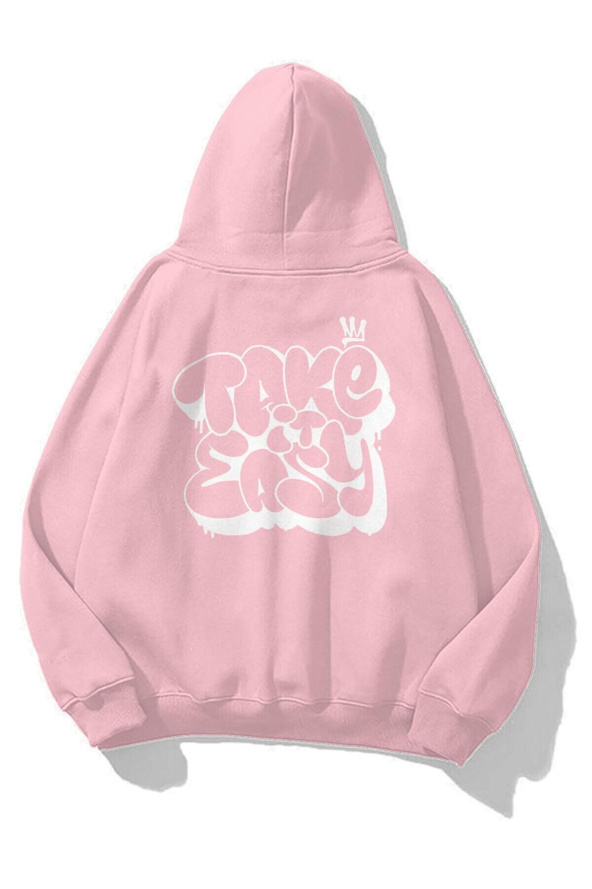 Boi Unisex Take It Easy Sweatshirt Hoodie Pembe